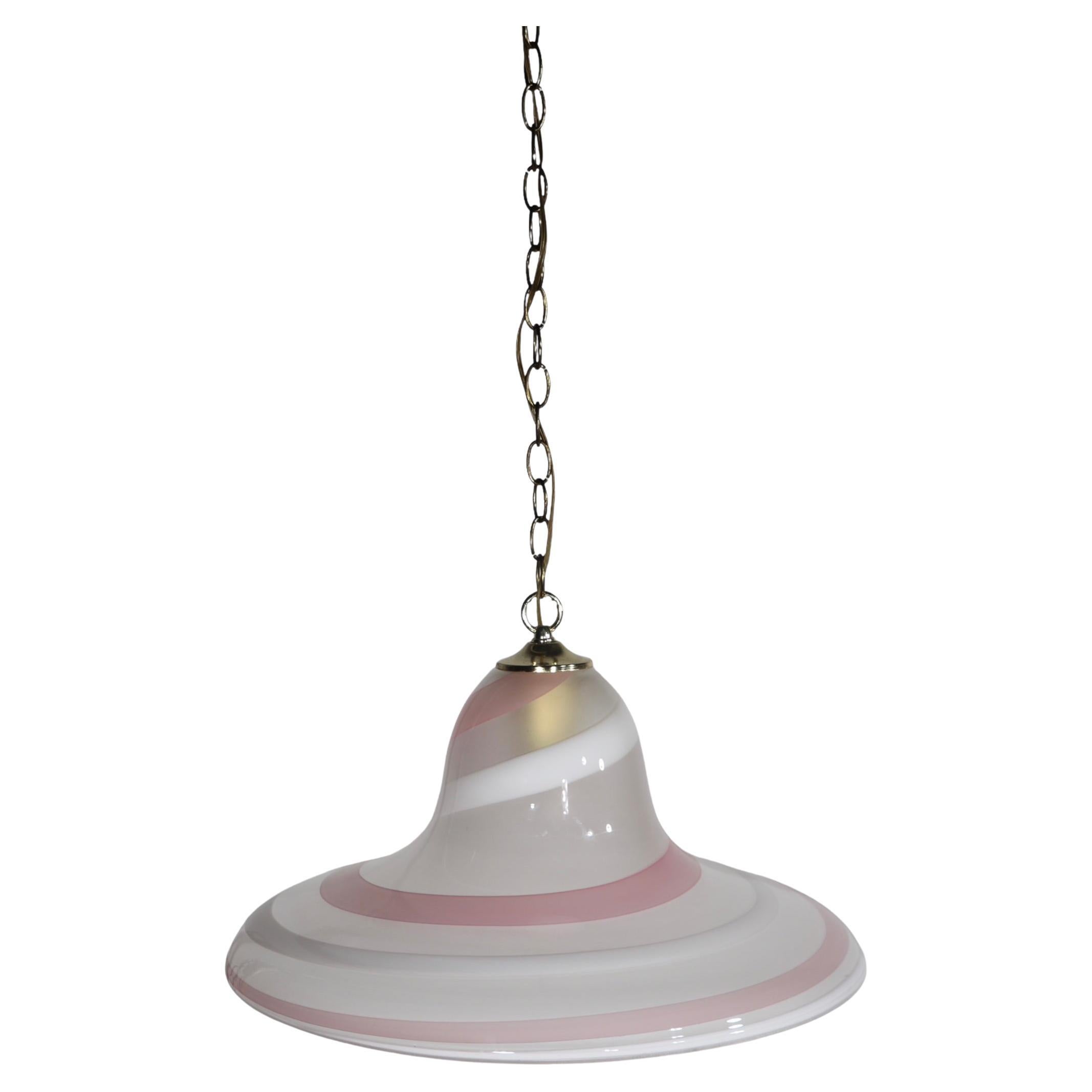Pink Gold and White Swirl Murano Bell or Hat Form Chandelier c 1970's For Sale