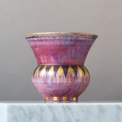 Pink & Gold Art Deco Lustre Vase by Josef Ekberg for Gustavsberg, Sweden, 1927