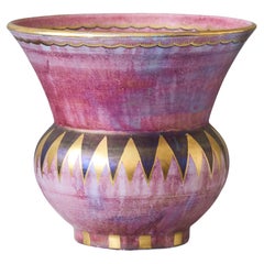 Pink & Gold Art Deco Lustre Vase by Josef Ekberg for Gustavsberg, Sweden, 1927