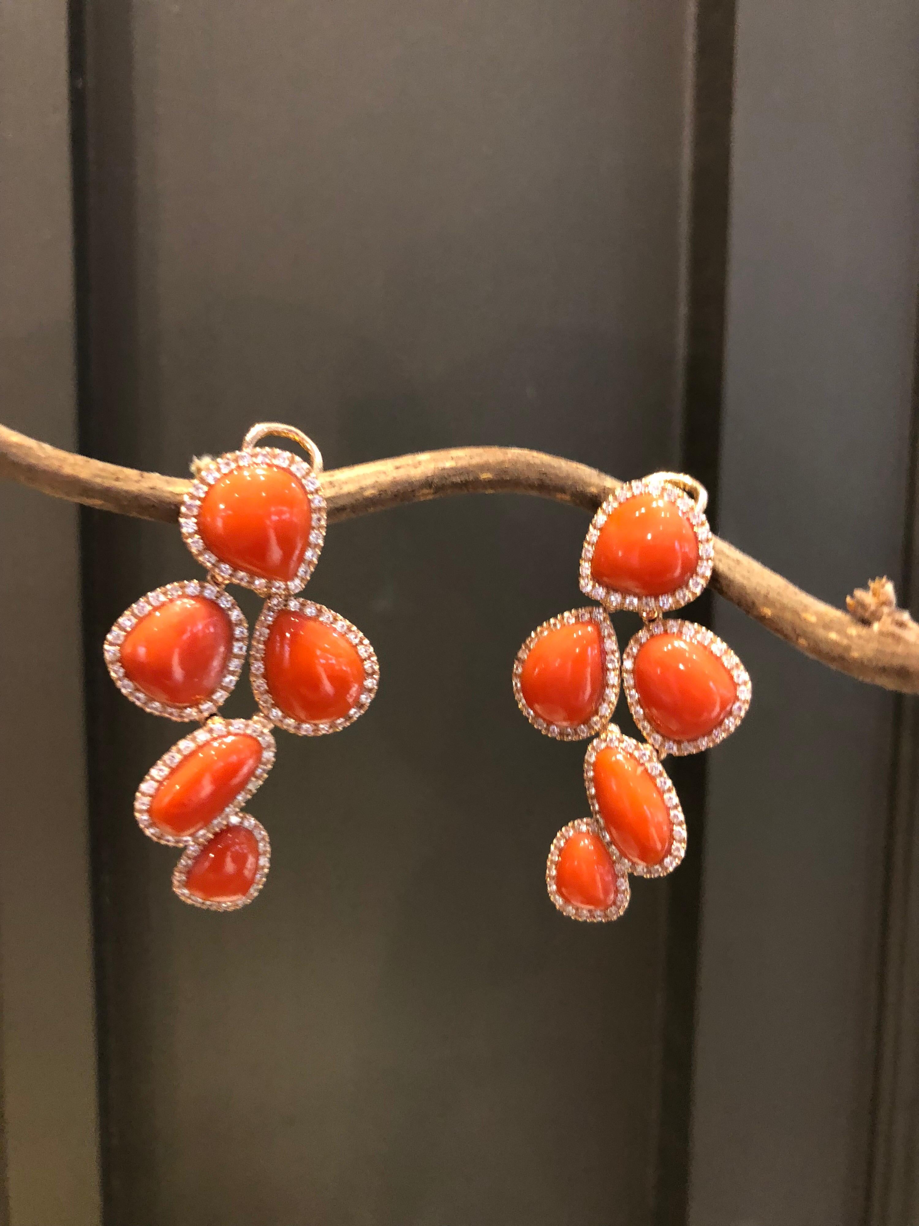 Women's Pink Gold Articulated Sleeper Coral Earrings