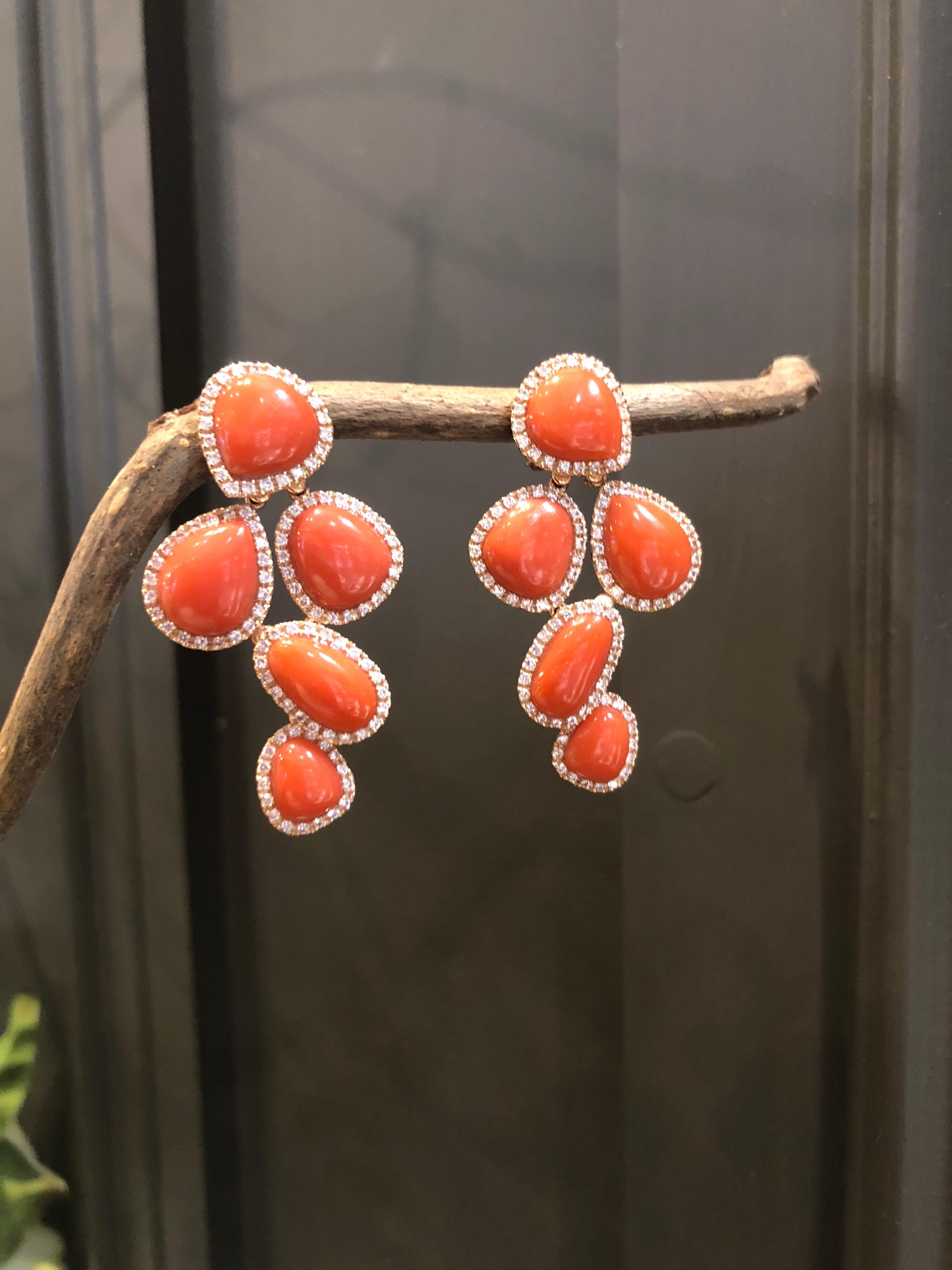 Pink Gold Articulated Sleeper Coral Earrings 1