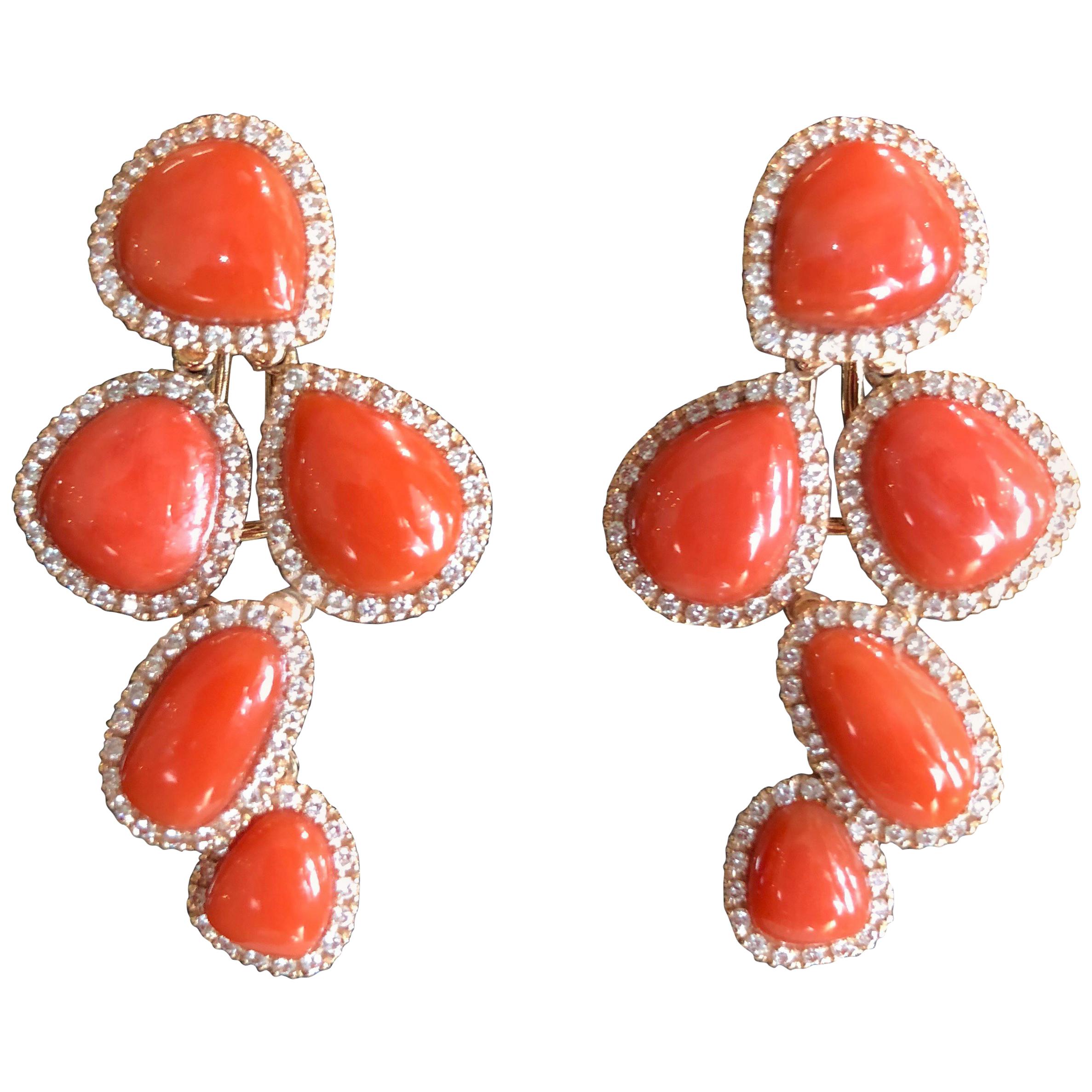 Pink Gold Articulated Sleeper Coral Earrings
