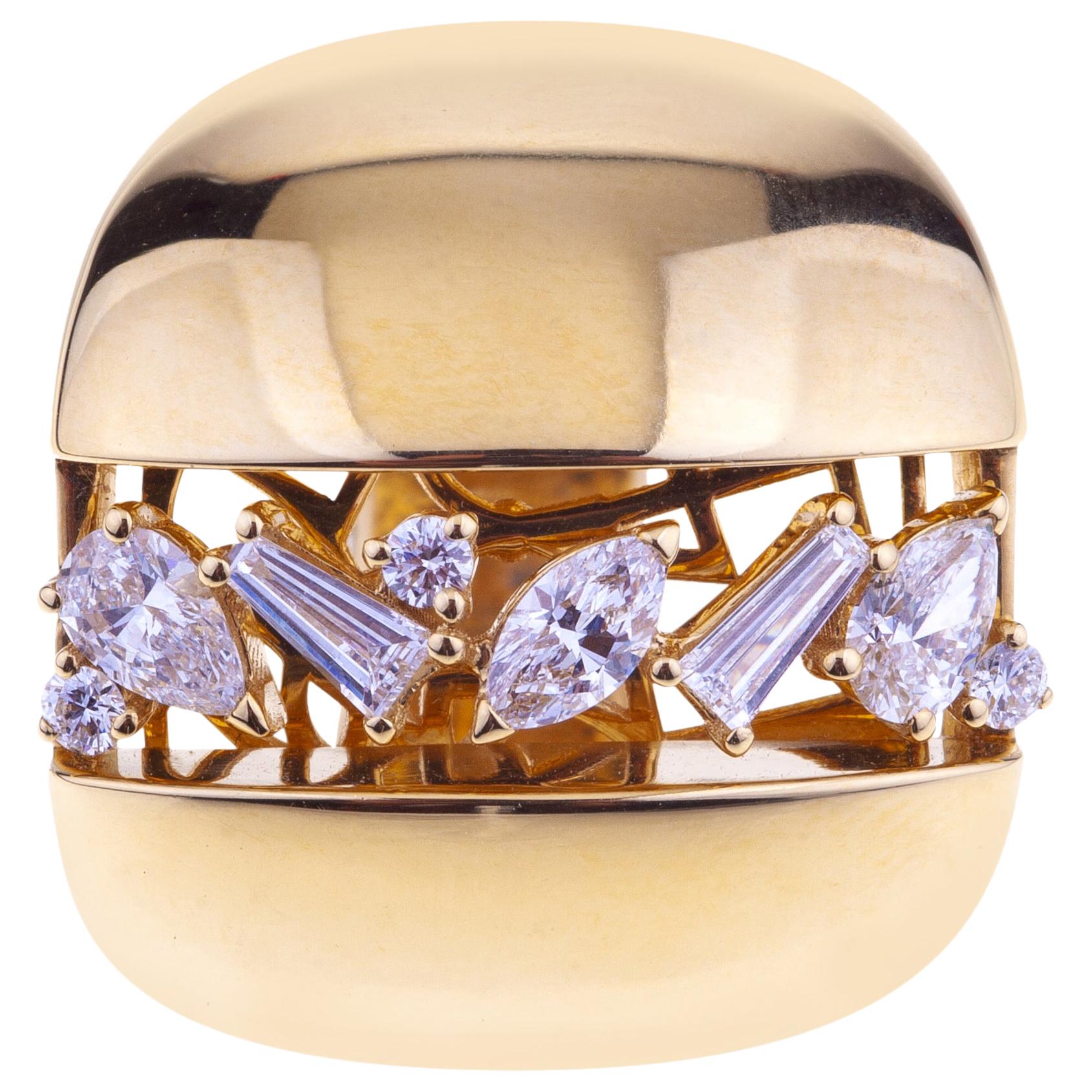 Bague à anneau en or rose avec diamants tailles mixtes