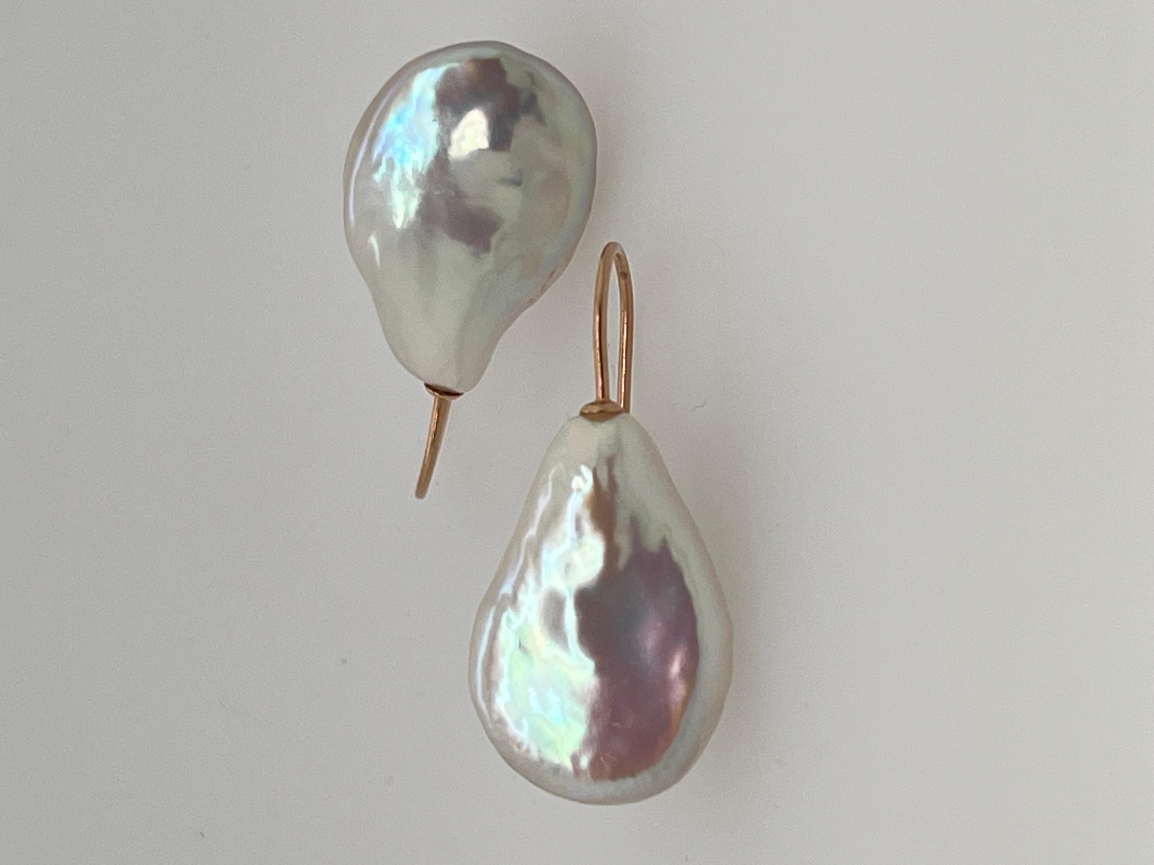 Modern Pink Gold Baroque Freshwater Cultured Pearl Earring For Sale