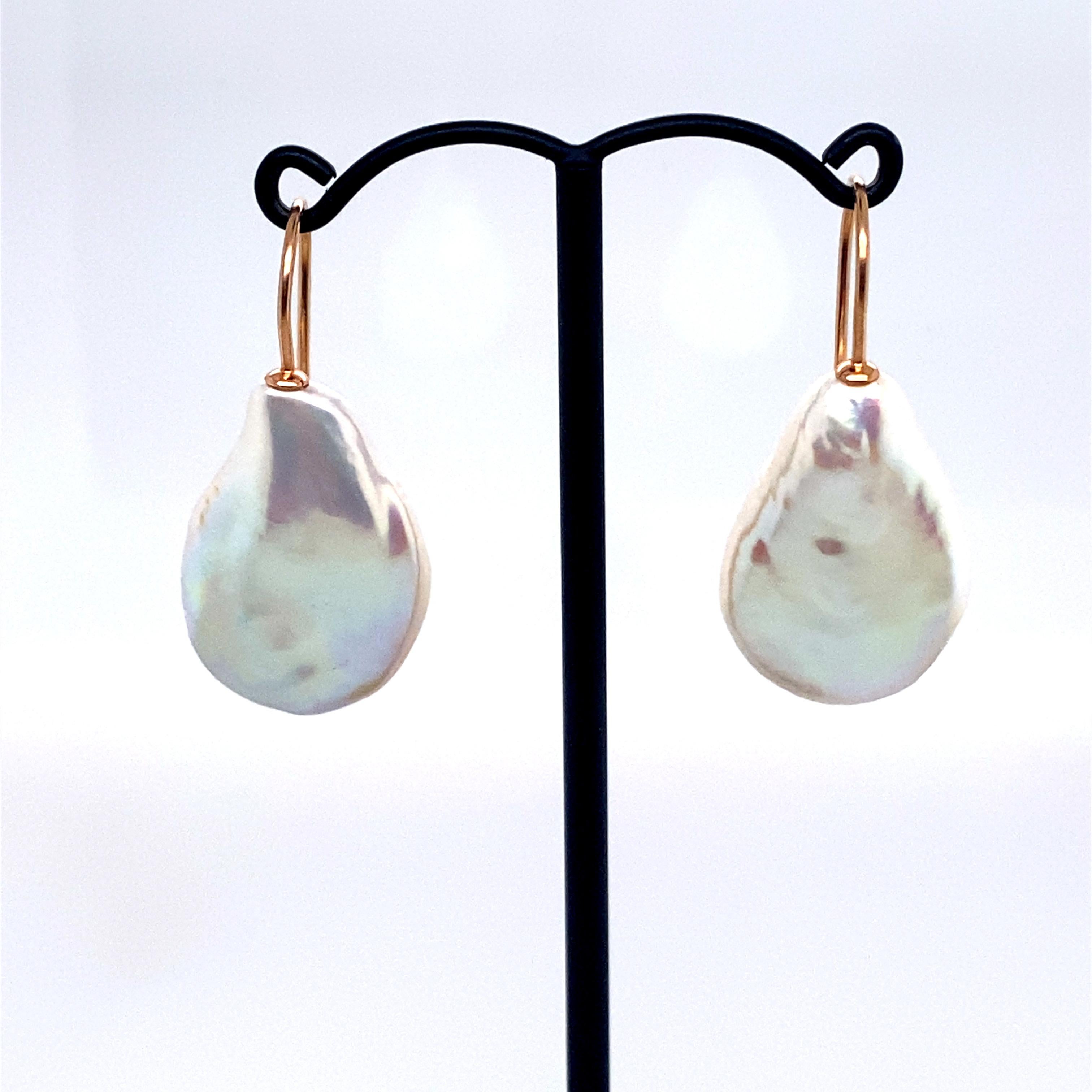 Mixed Cut Pink Gold Baroque Freshwater Cultured Pearl Earring For Sale