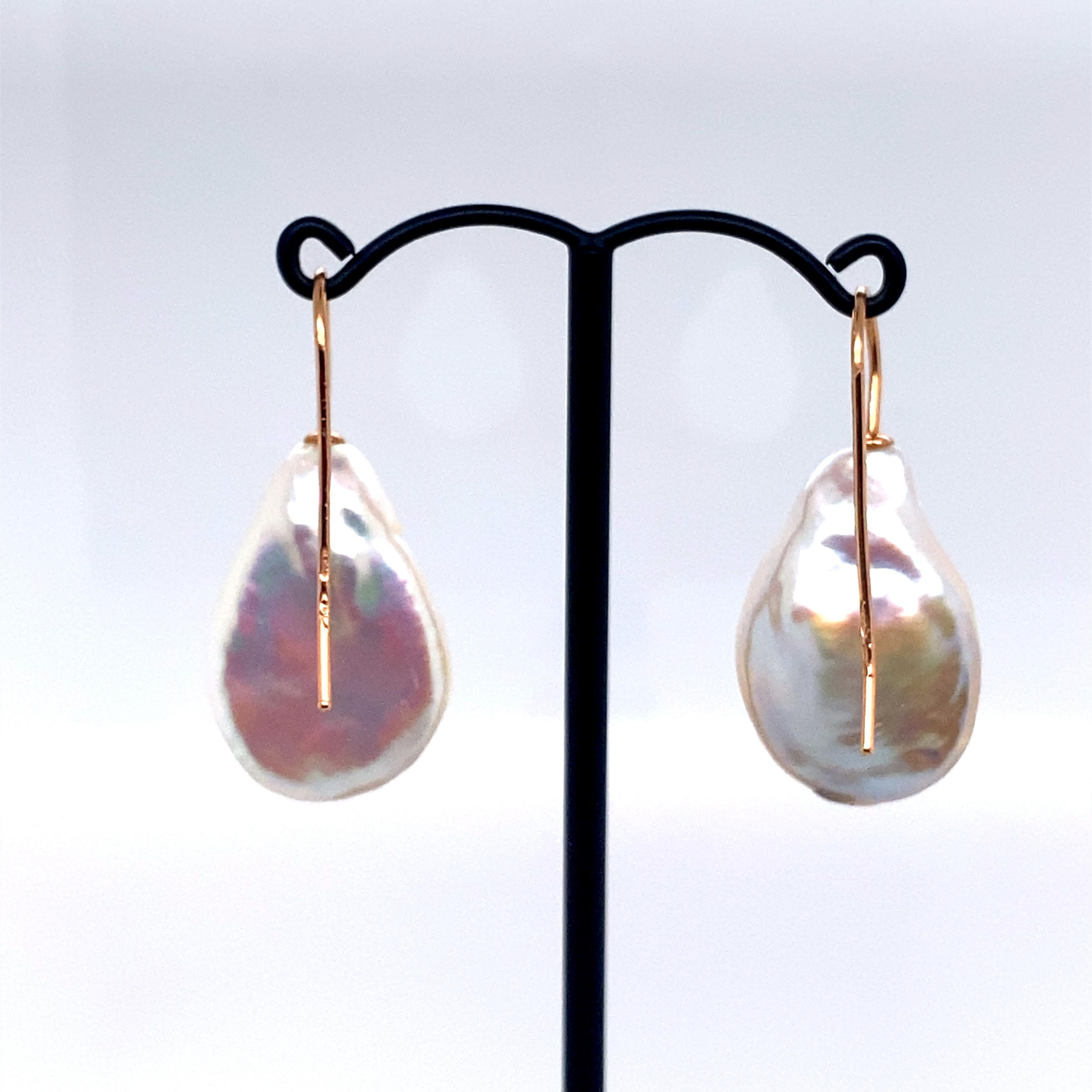 Pink Gold Baroque Freshwater Cultured Pearl Earring For Sale 1