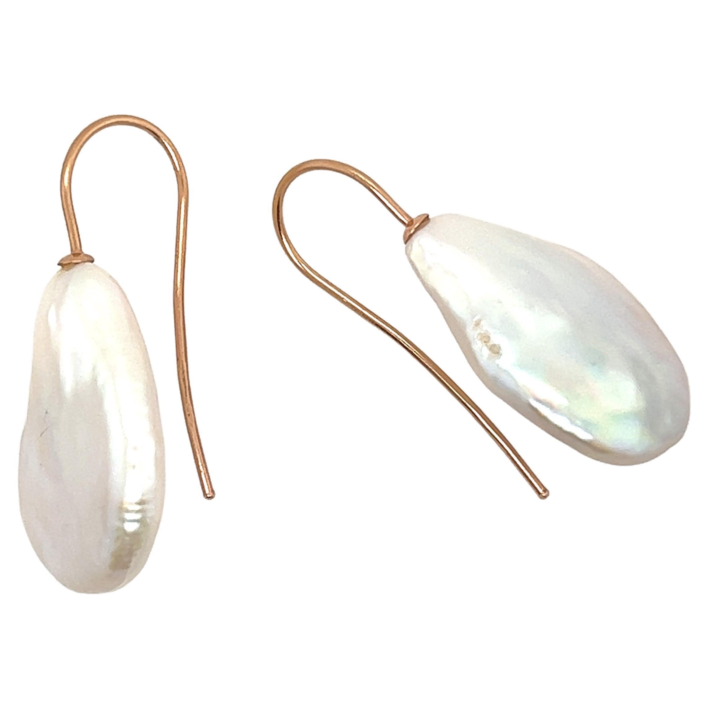 Pink Gold Baroque Freshwater Cultured Pearl Earring For Sale