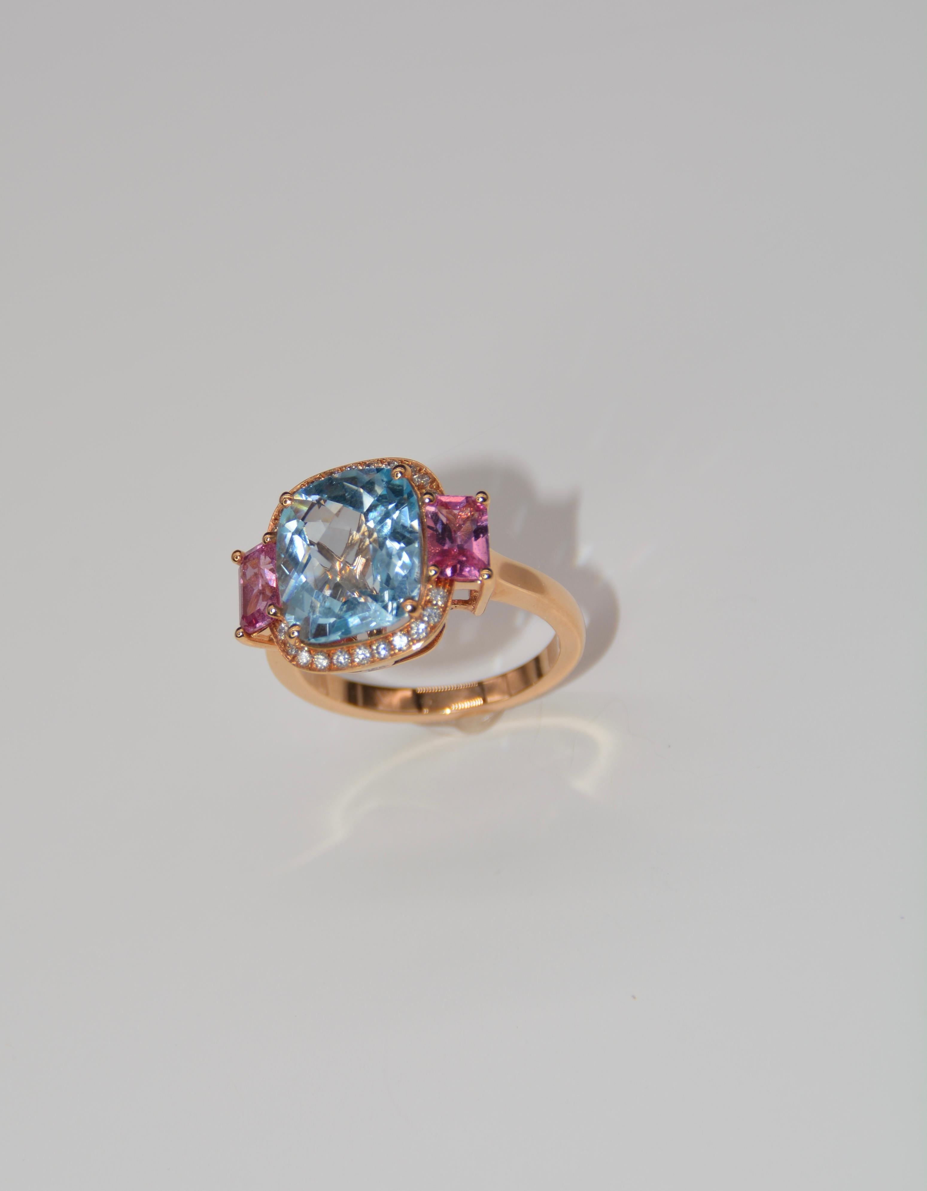 Pink Gold Cocktail Ring Set with Topaz Pink Sapphire Diamonds For Sale 2