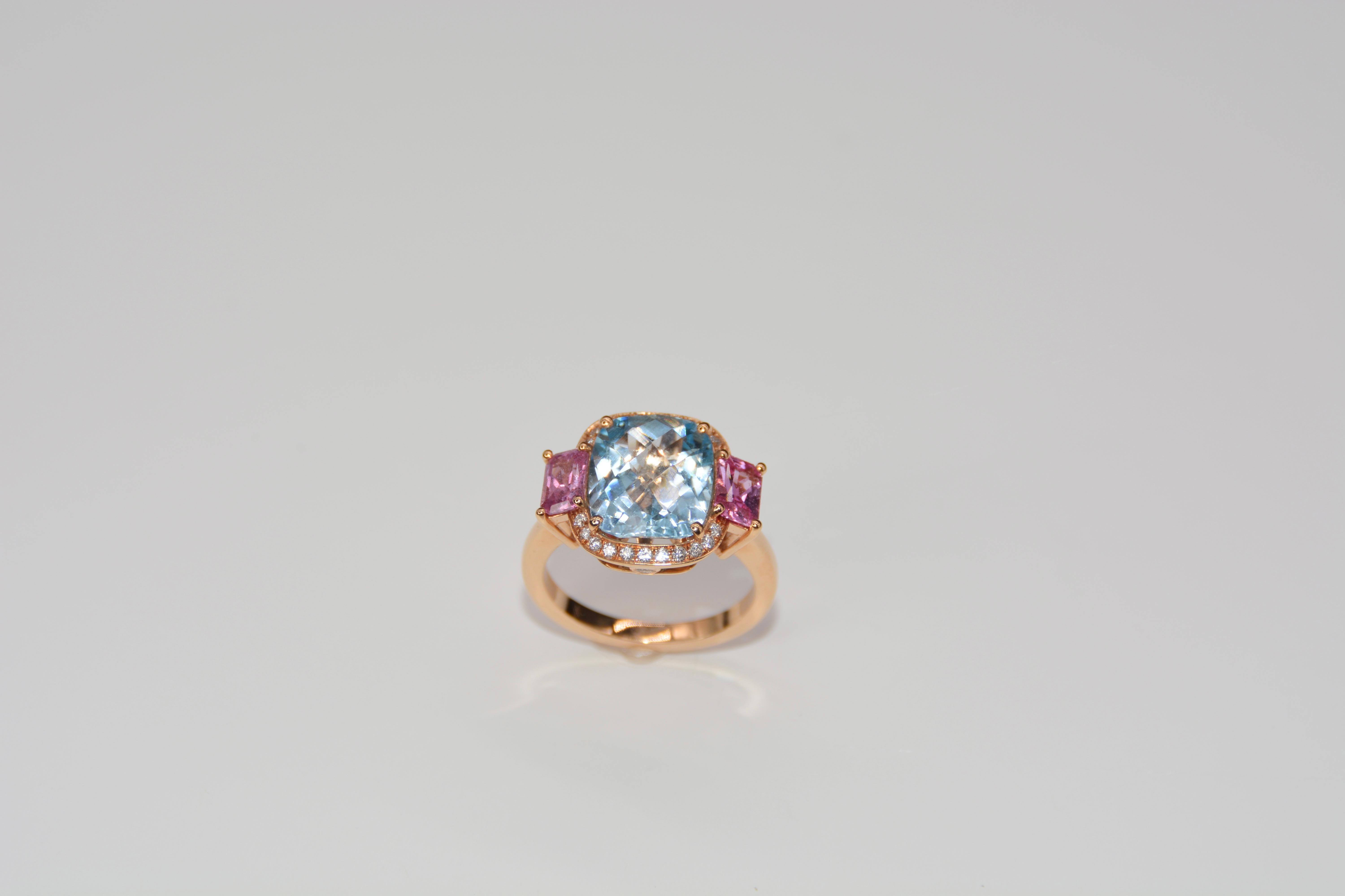 Pink Gold Cocktail Ring Set with Topaz Pink Sapphire Diamonds For Sale 3