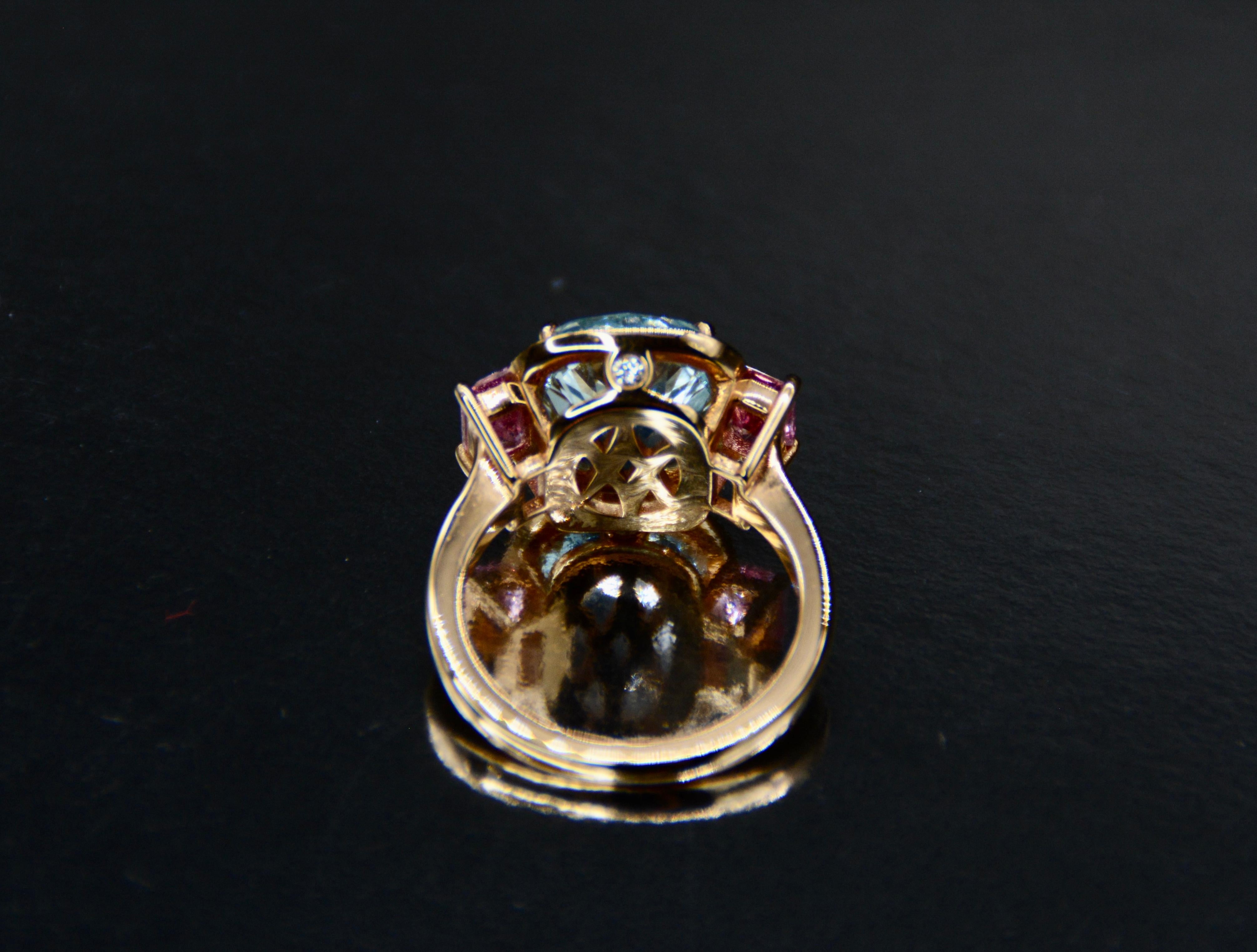 Art Deco Pink Gold Cocktail Ring Set with Topaz Pink Sapphire Diamonds For Sale