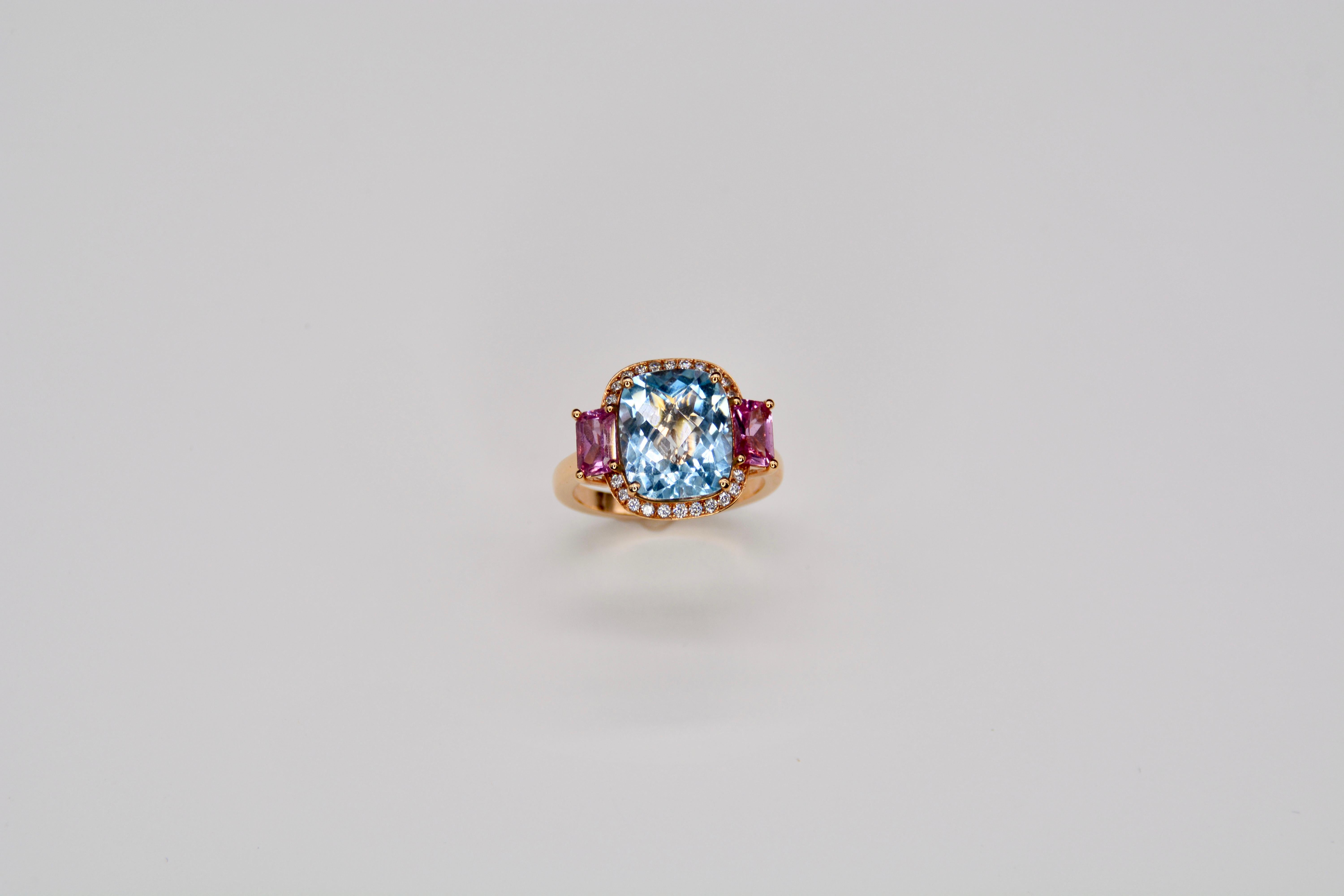 Pink Gold Cocktail Ring Set with Topaz Pink Sapphire Diamonds For Sale 1