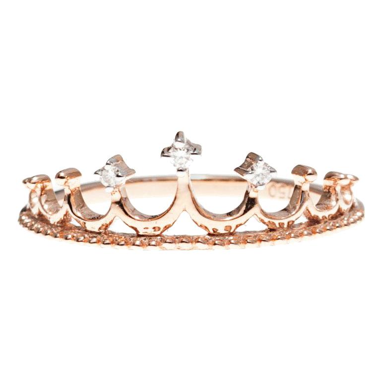 Pink Gold Crown Ring with Diamonds For Sale