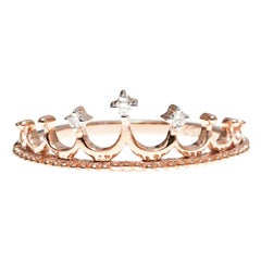 Pink Gold Crown Ring with Diamonds