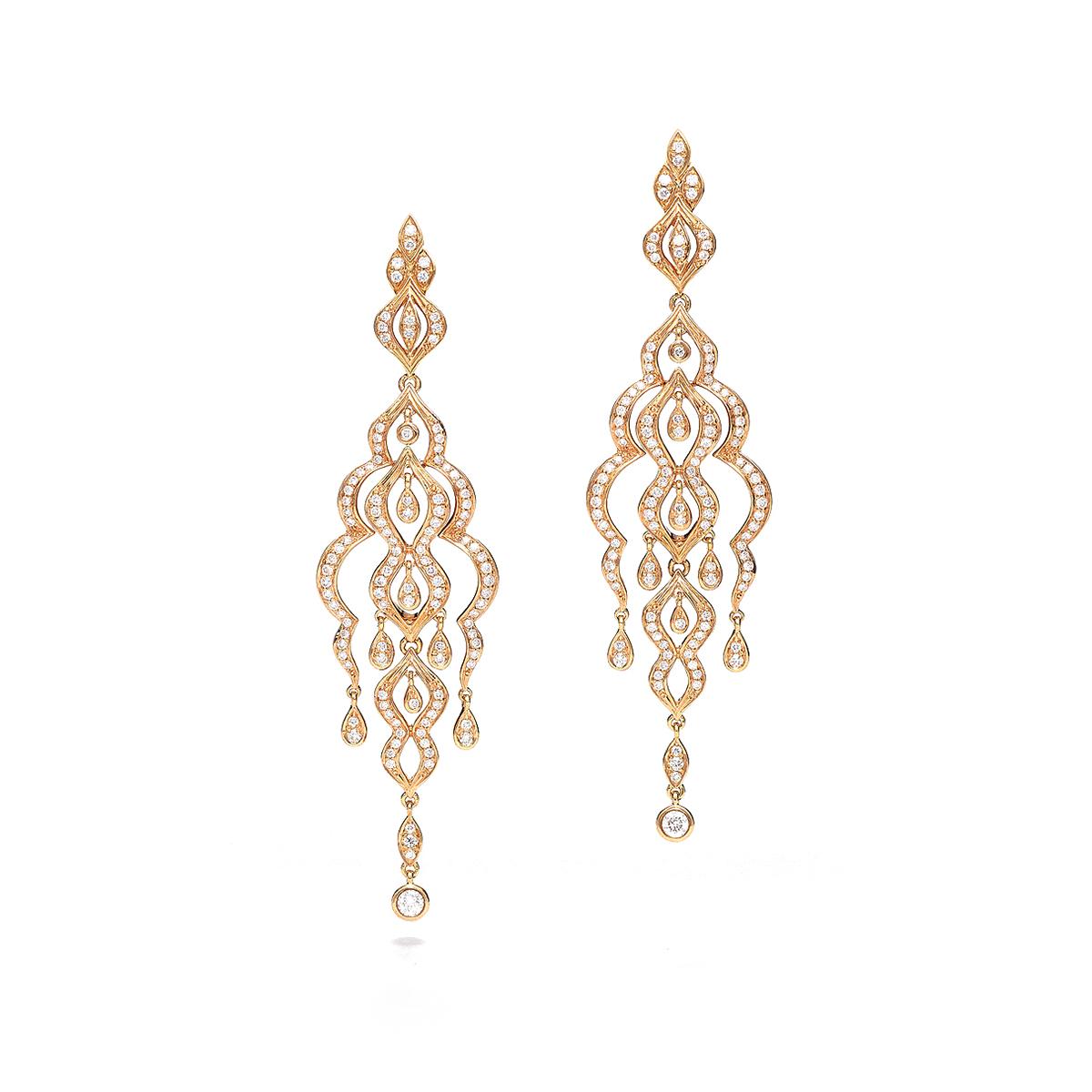 Earrings in 18kt pink gold set with 236 diamonds 1.69 cts
