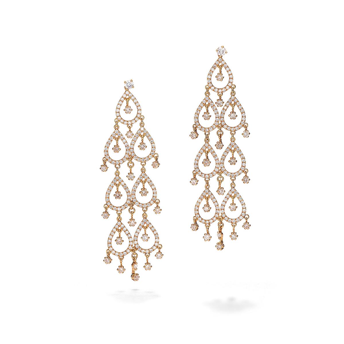 Earrings in 18kt pink gold set with 322 diamonds 4.99 cts