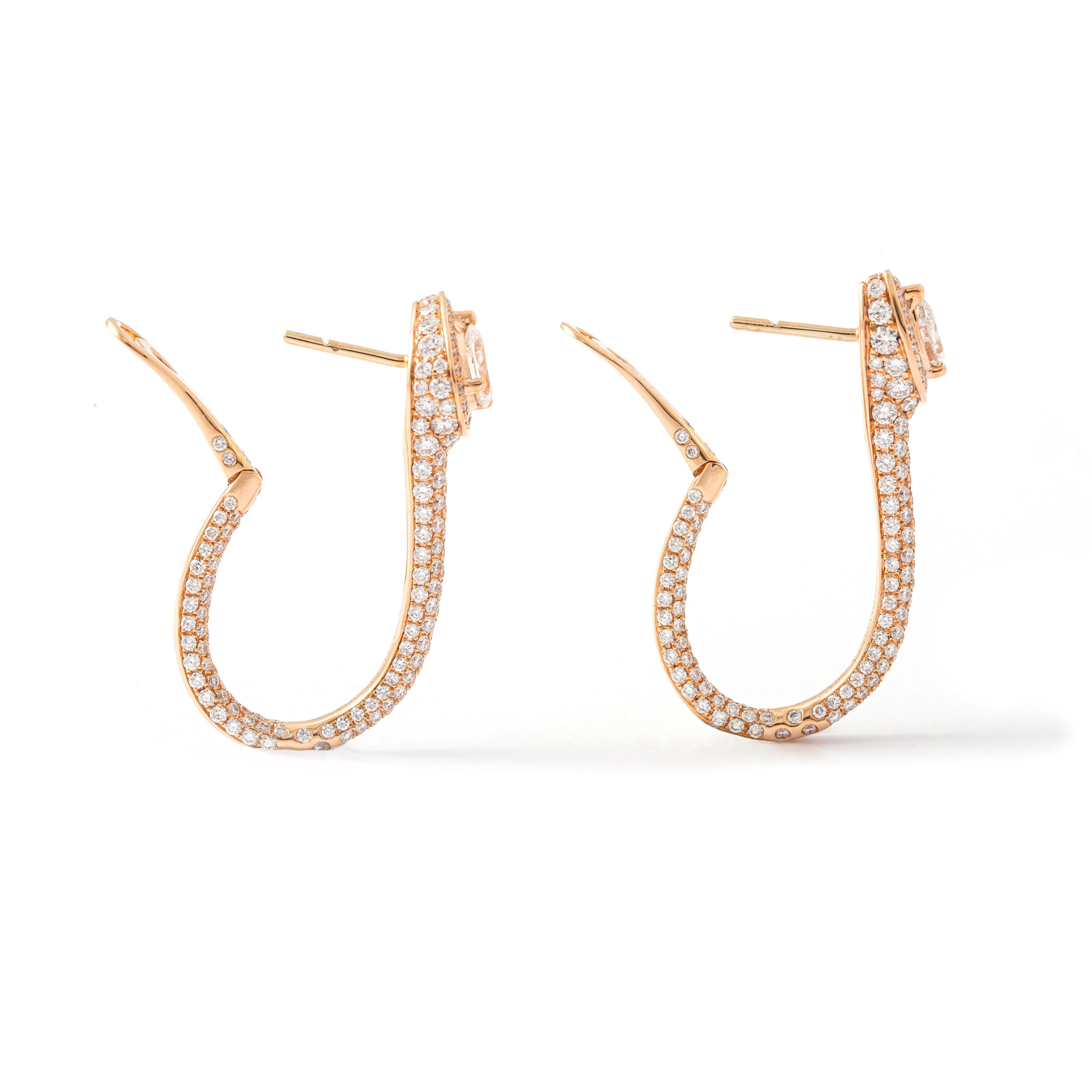 Round Cut Pink Gold Diamond Earrings For Sale