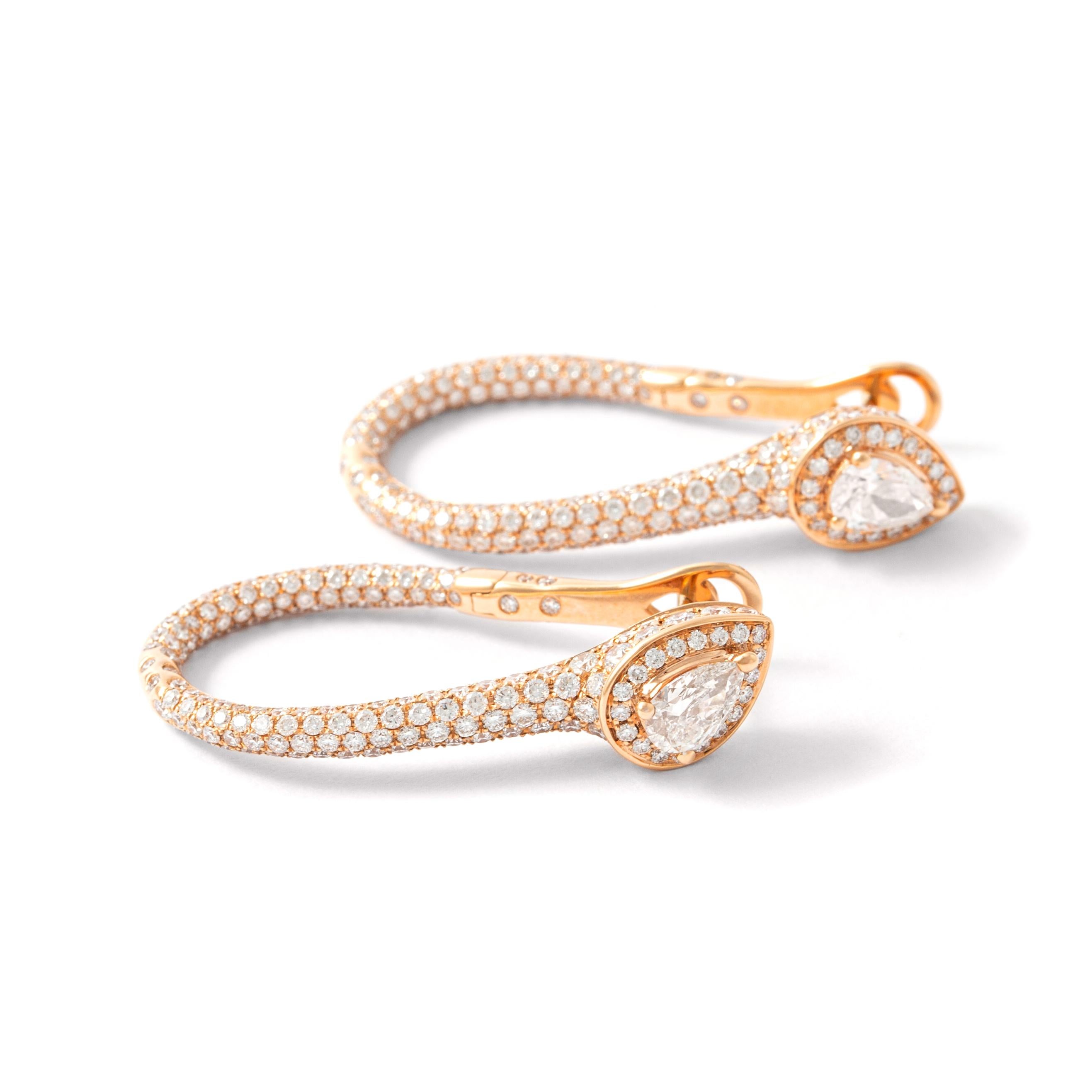 Pink Gold Diamond Earrings In New Condition For Sale In Geneva, CH
