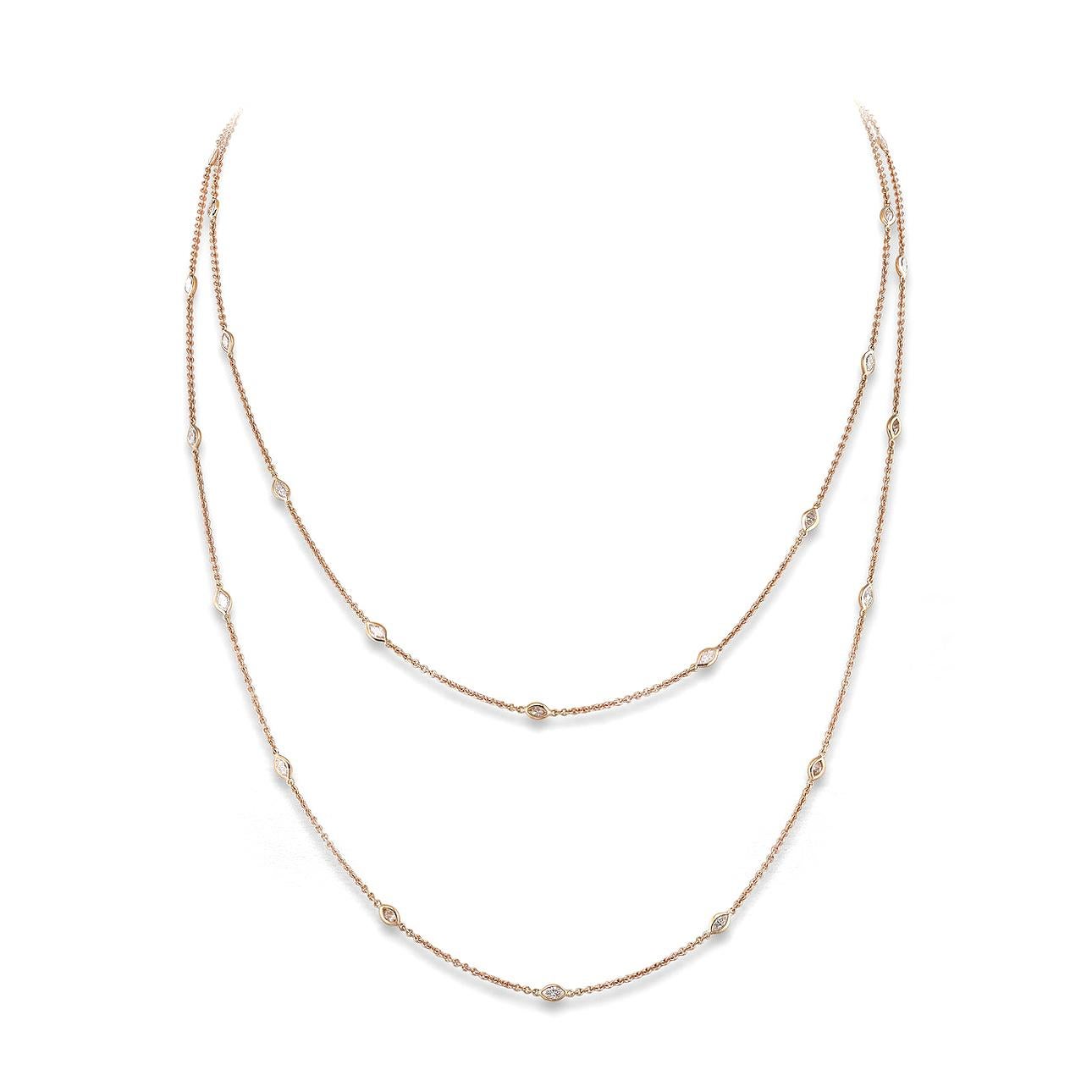Necklace in 18kt pink gold set with 31 marquise cut diamond 3.77cts (125 cm)     