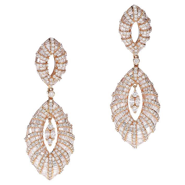 Pink Gold Diamond Pendant Earrings For Sale