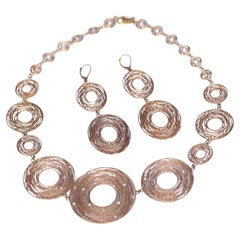 Pink Gold Diamonds Necklace Chandelier Earrings Set Modern 18K, 2000