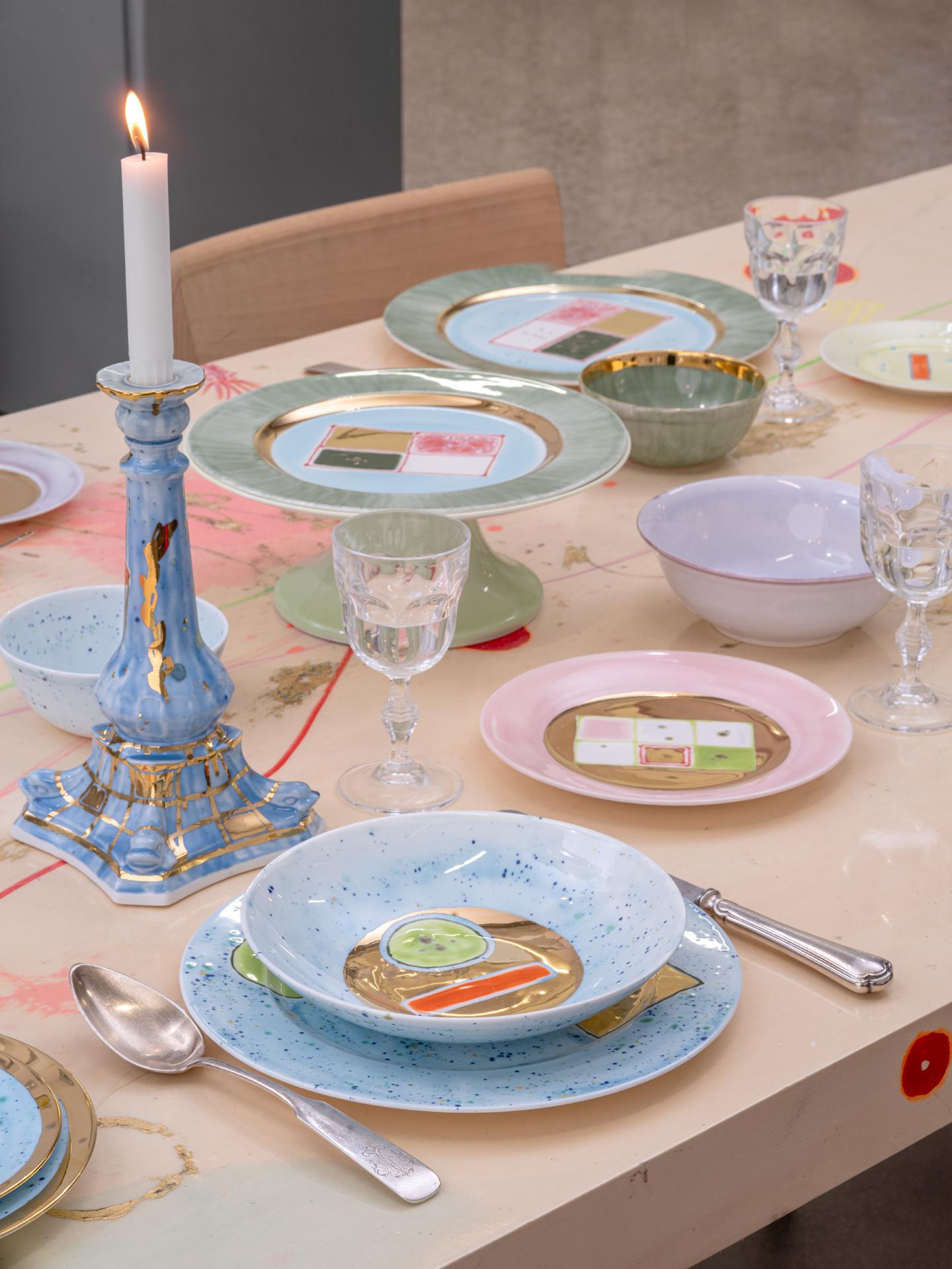 Enameled Pink Gold Dinner Rim Plate For Sale