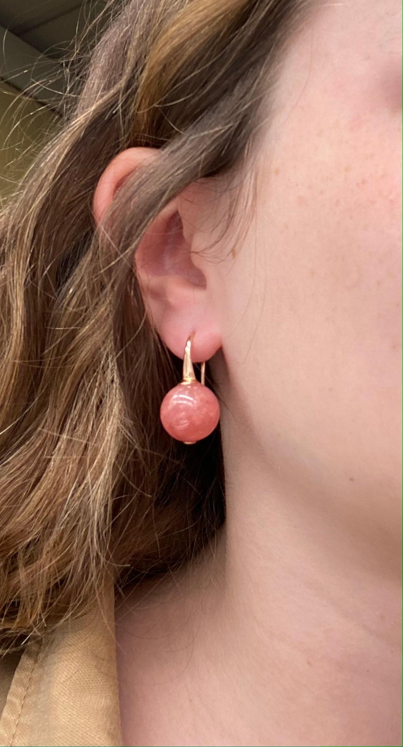 Round Cut Pink Gold Earrings with Rhodocrosite For Sale