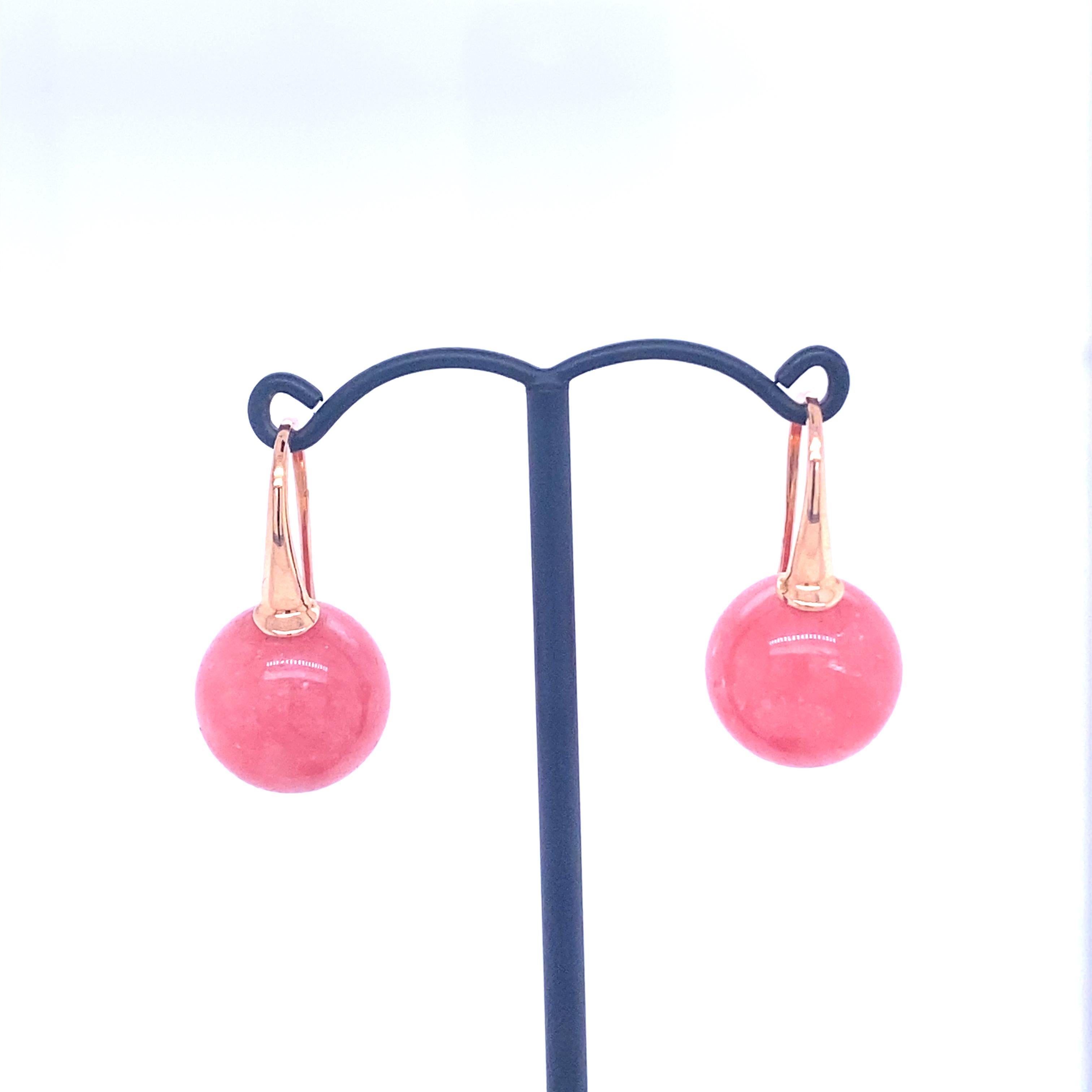 Pink Gold Earrings with Rhodocrosite In New Condition For Sale In Vannes, FR