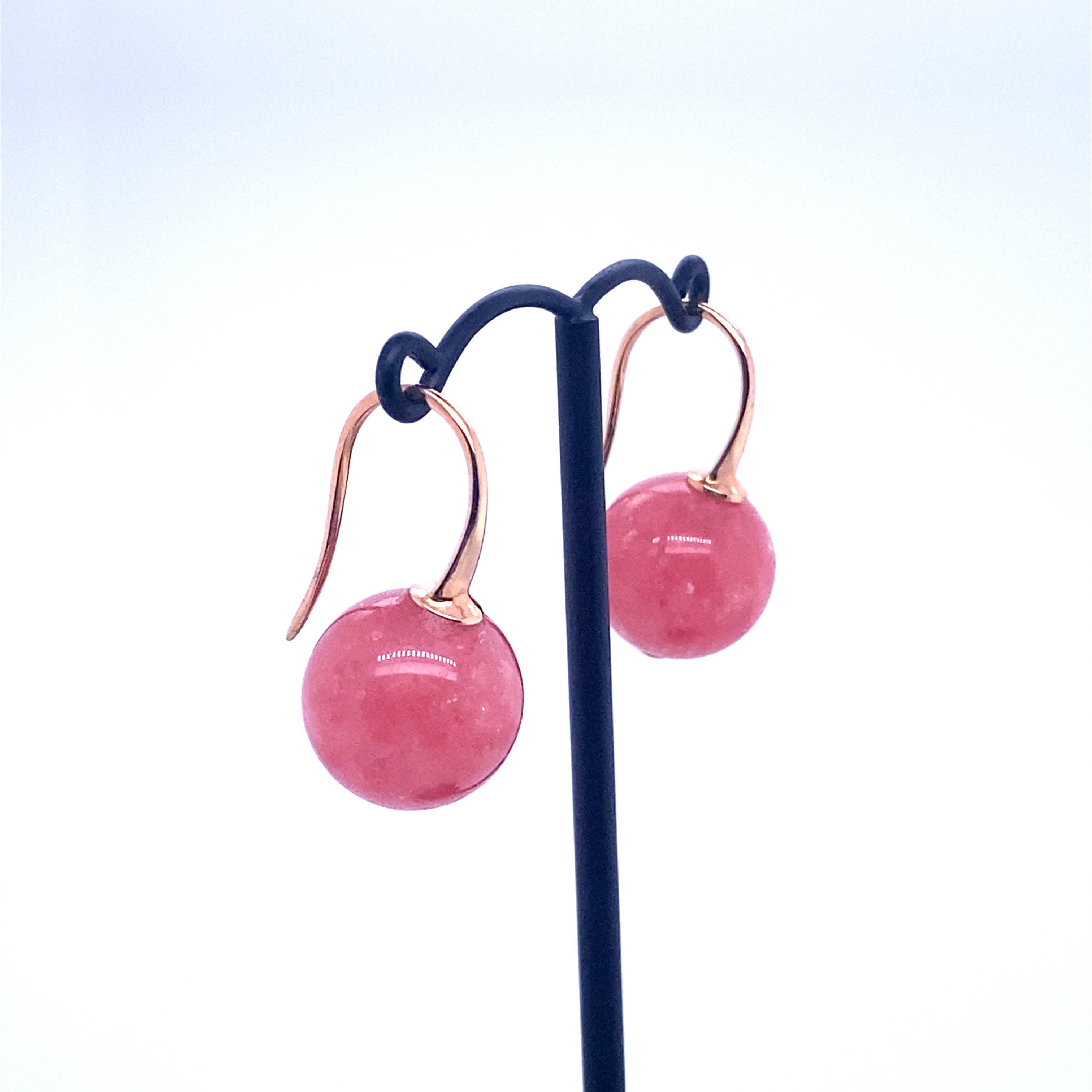 Women's Pink Gold Earrings with Rhodocrosite For Sale