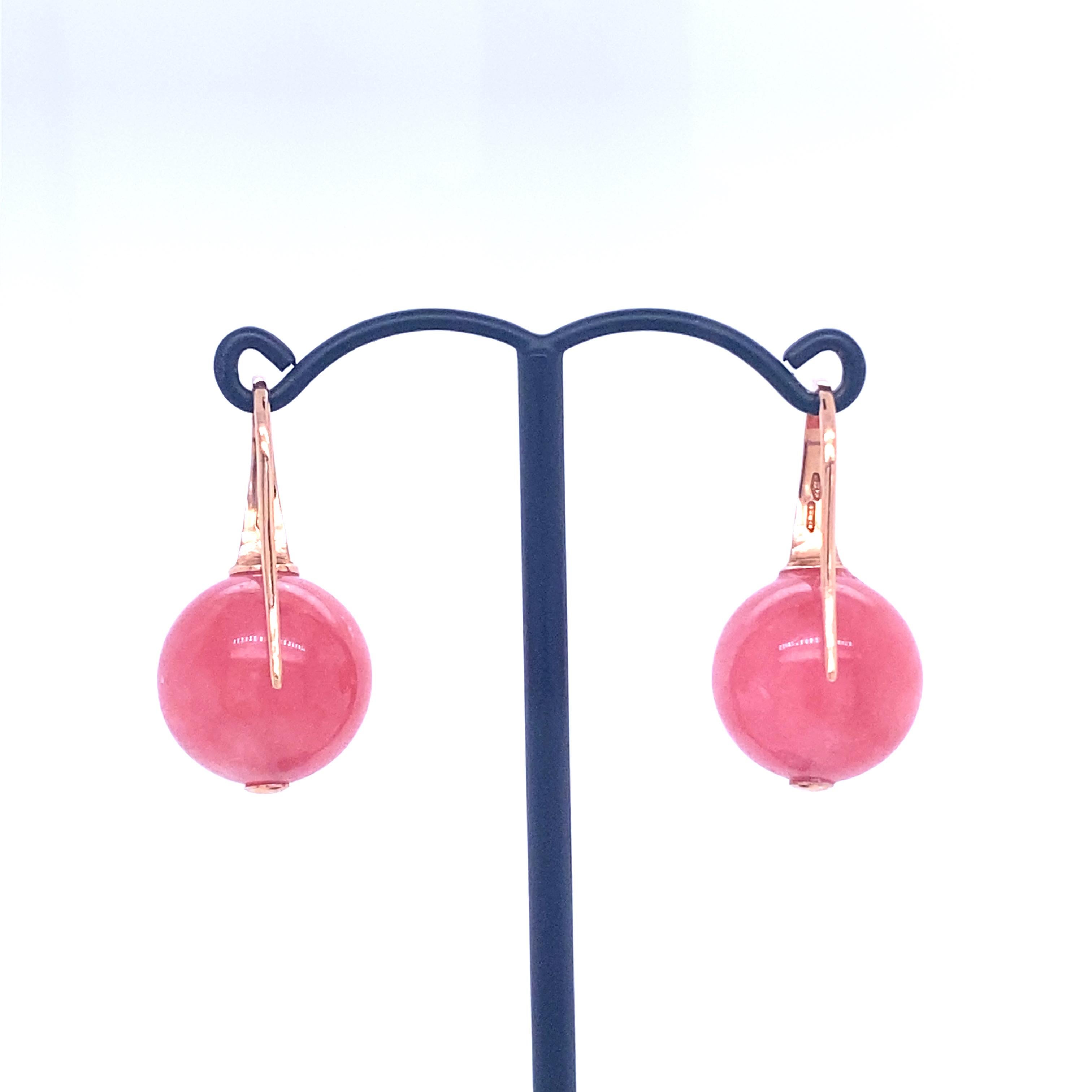 Boucles d'oreilles en or rose avec rhodocrosite en vente 1