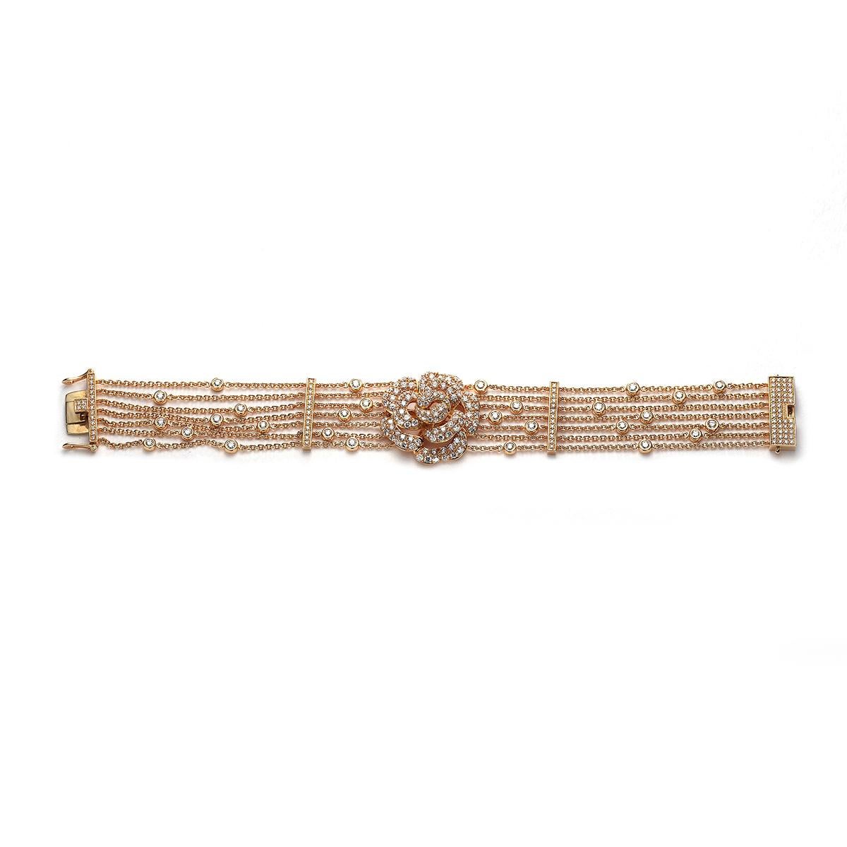 Flower bracelet in 18kt pink gold set with 241 diamonds 5.00 cts