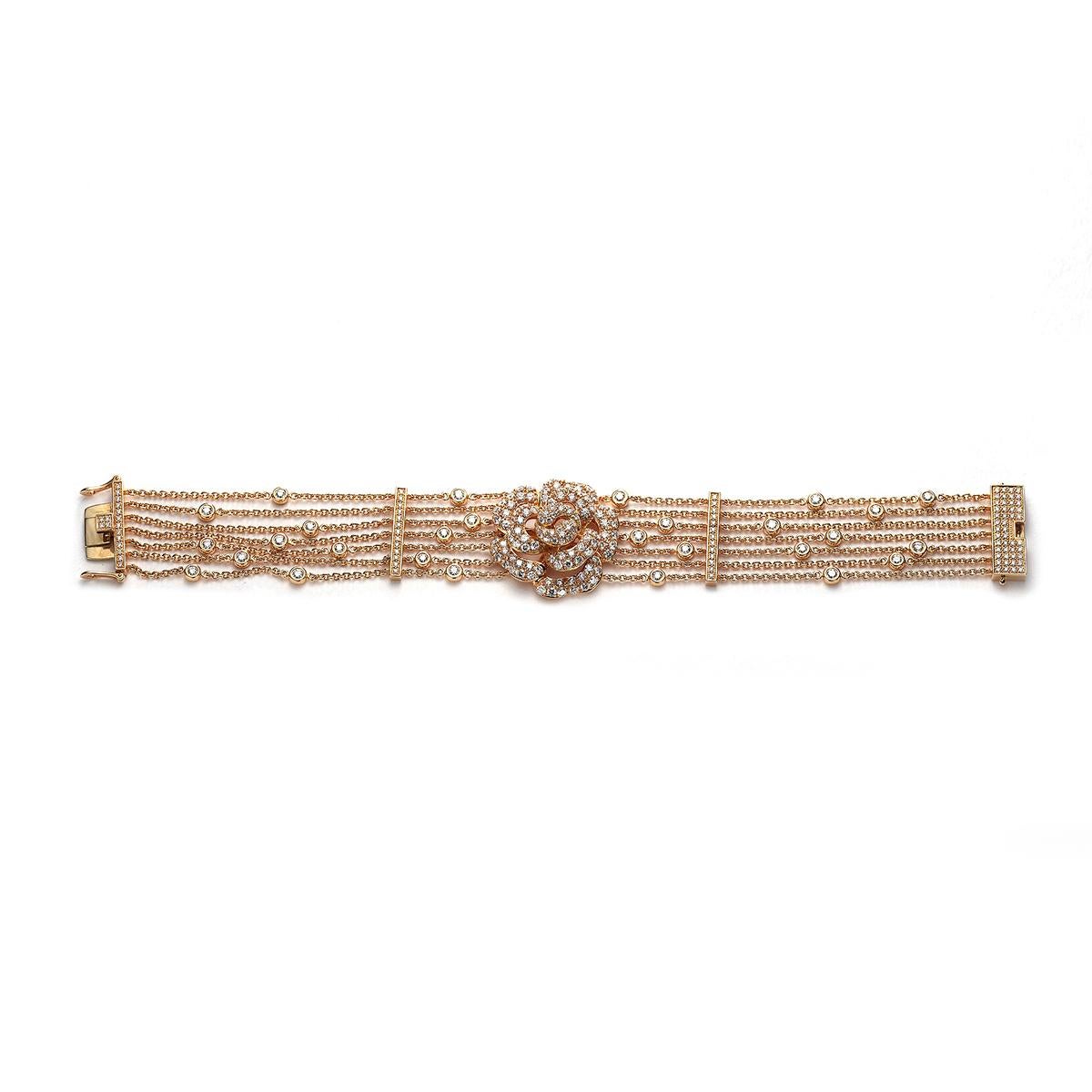 Round Cut Pink Gold Flower Bracelet For Sale