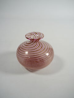Pink & Gold Leaf Aventurine Mezza Filigrana Murano Glass Vase, Italy, 1950s