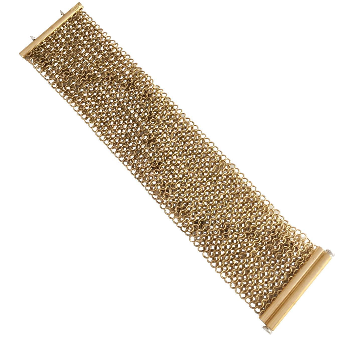 Women's or Men's Pink Gold Mesh Coat Bracelet, Decorated with 16 Stars Set with Brilliants