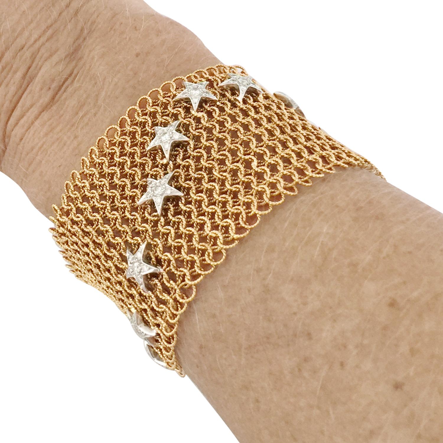 Pink Gold Mesh Coat Bracelet, Decorated with 16 Stars Set with Brilliants 1