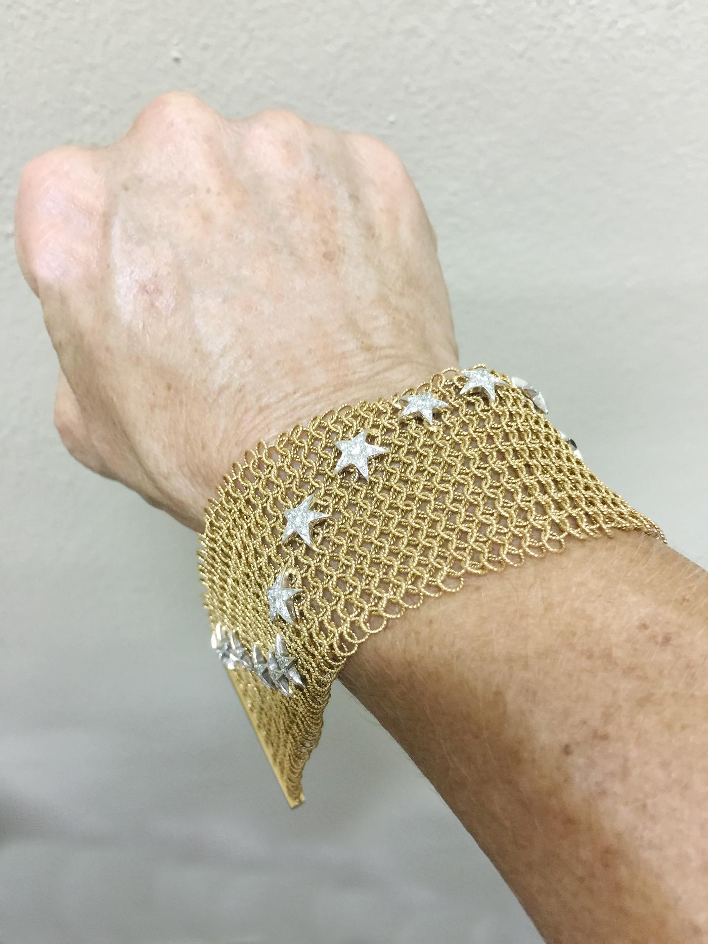 Pink Gold Mesh Coat Bracelet, Decorated with 16 Stars Set with Brilliants 2