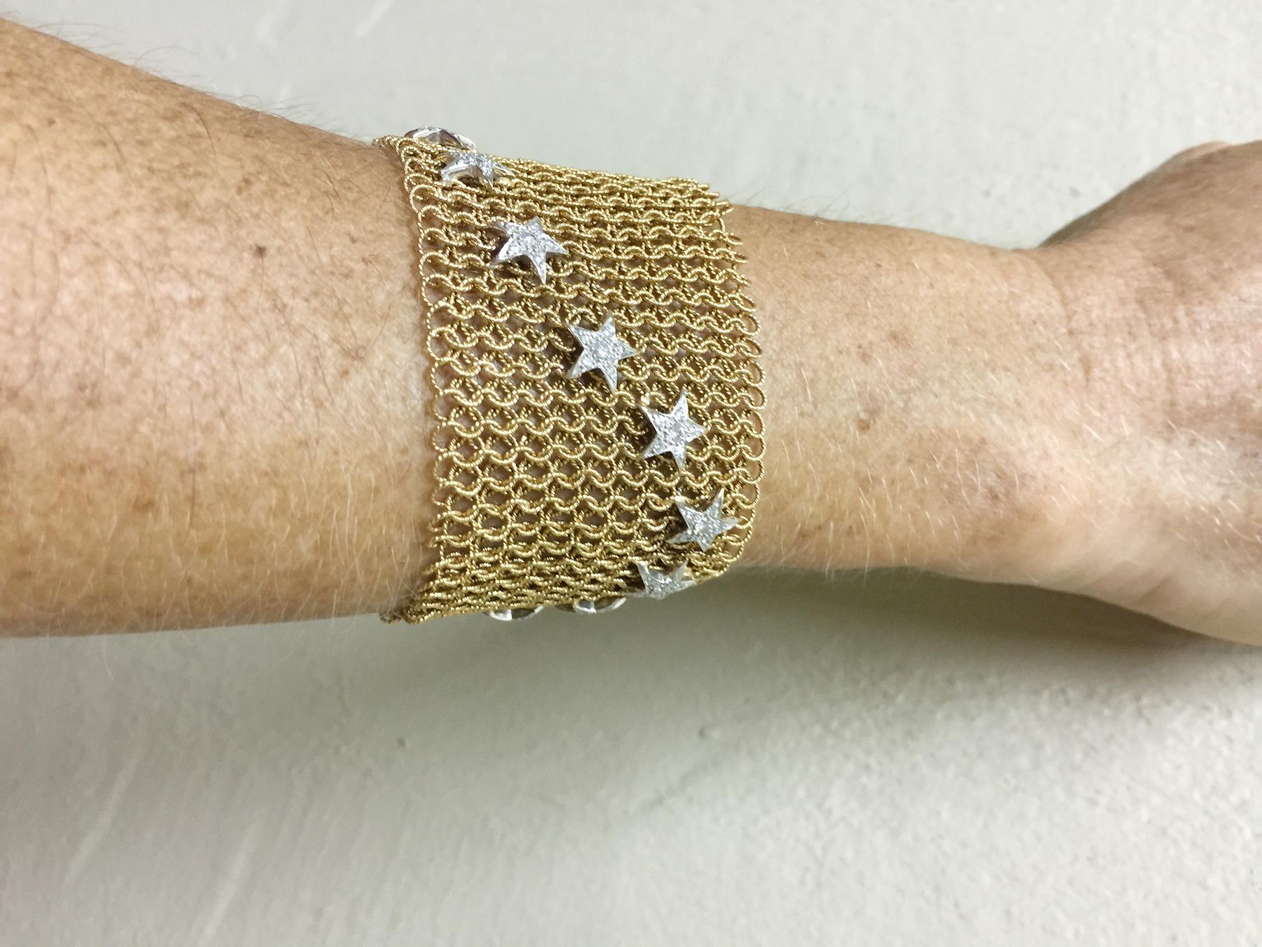 Pink Gold Mesh Coat Bracelet, Decorated with 16 Stars Set with Brilliants 3