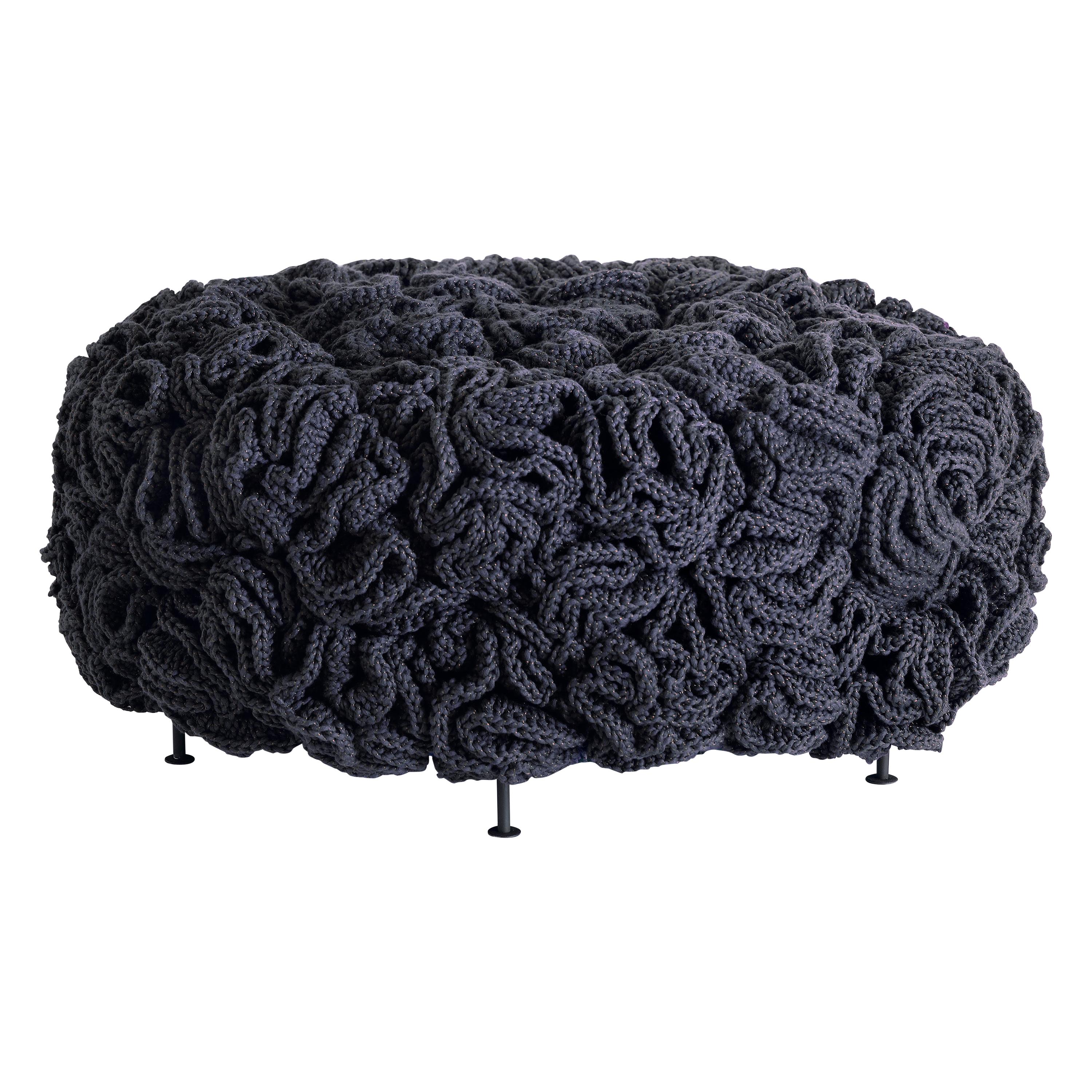 Dark Grey Black Mini Pouf, Handmade Crochet elements in Cotton and Polyester