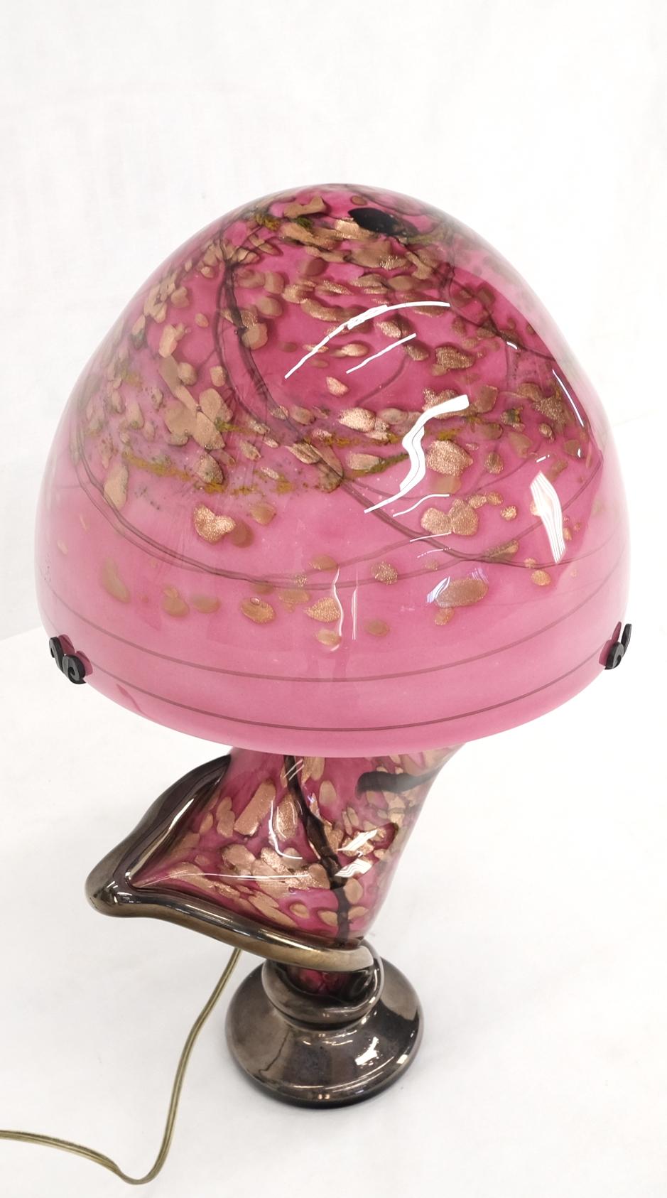 Pink & Gold Murano Art Glass Mushroom Shape Italian Table Lamp Nice For Sale 3