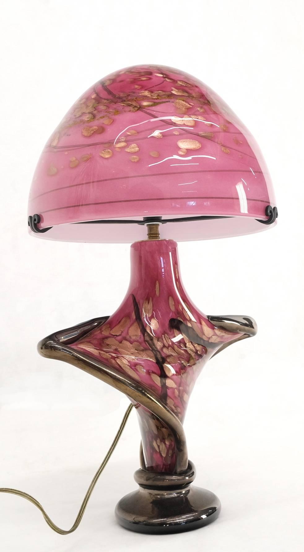 Pink & Gold Murano Art Glass Mushroom Shape Italian Table Lamp Nice For Sale 4