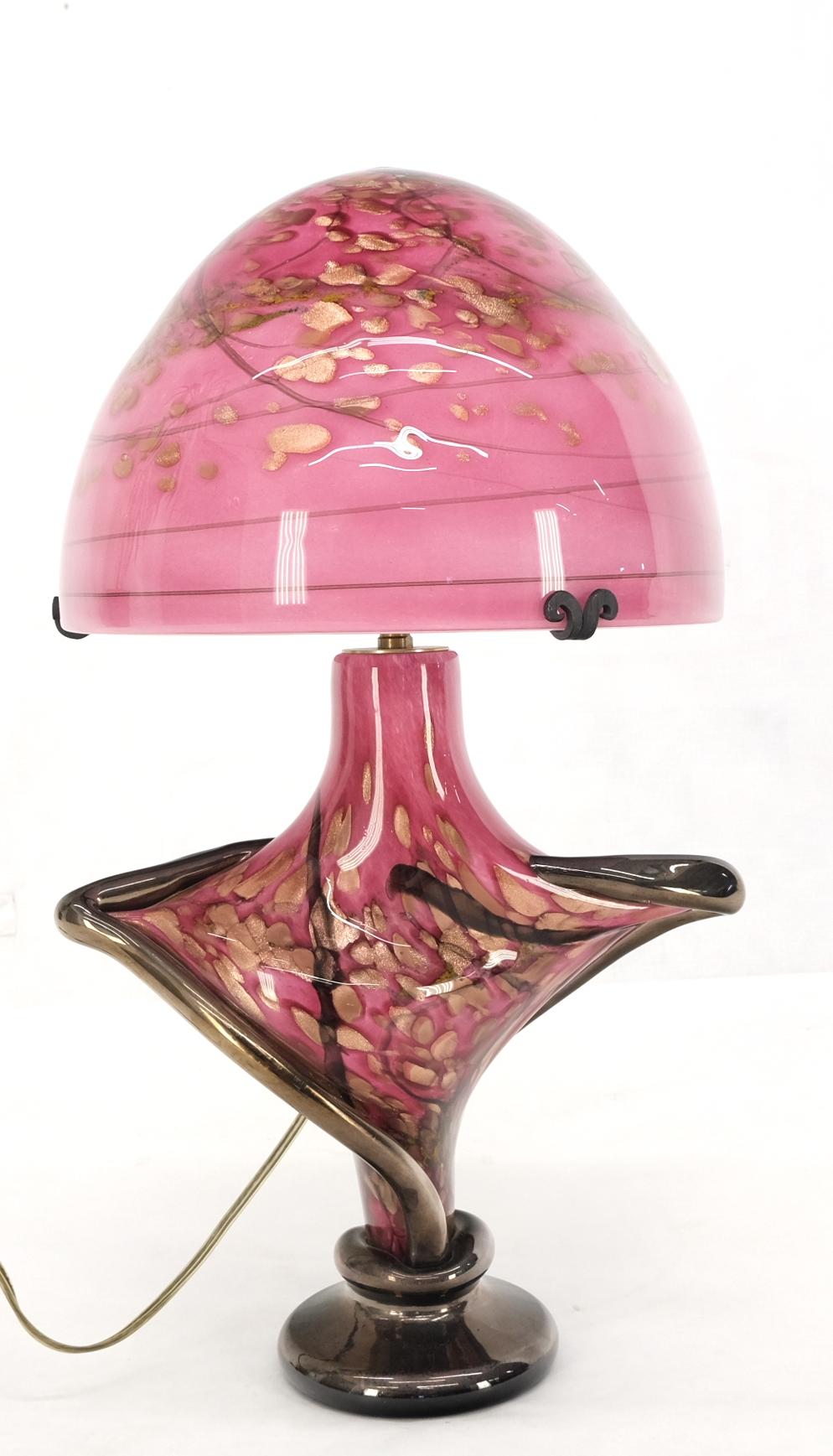 Pink & Gold Murano Art Glass Mushroom Shape Italian Table Lamp Nice For Sale 5