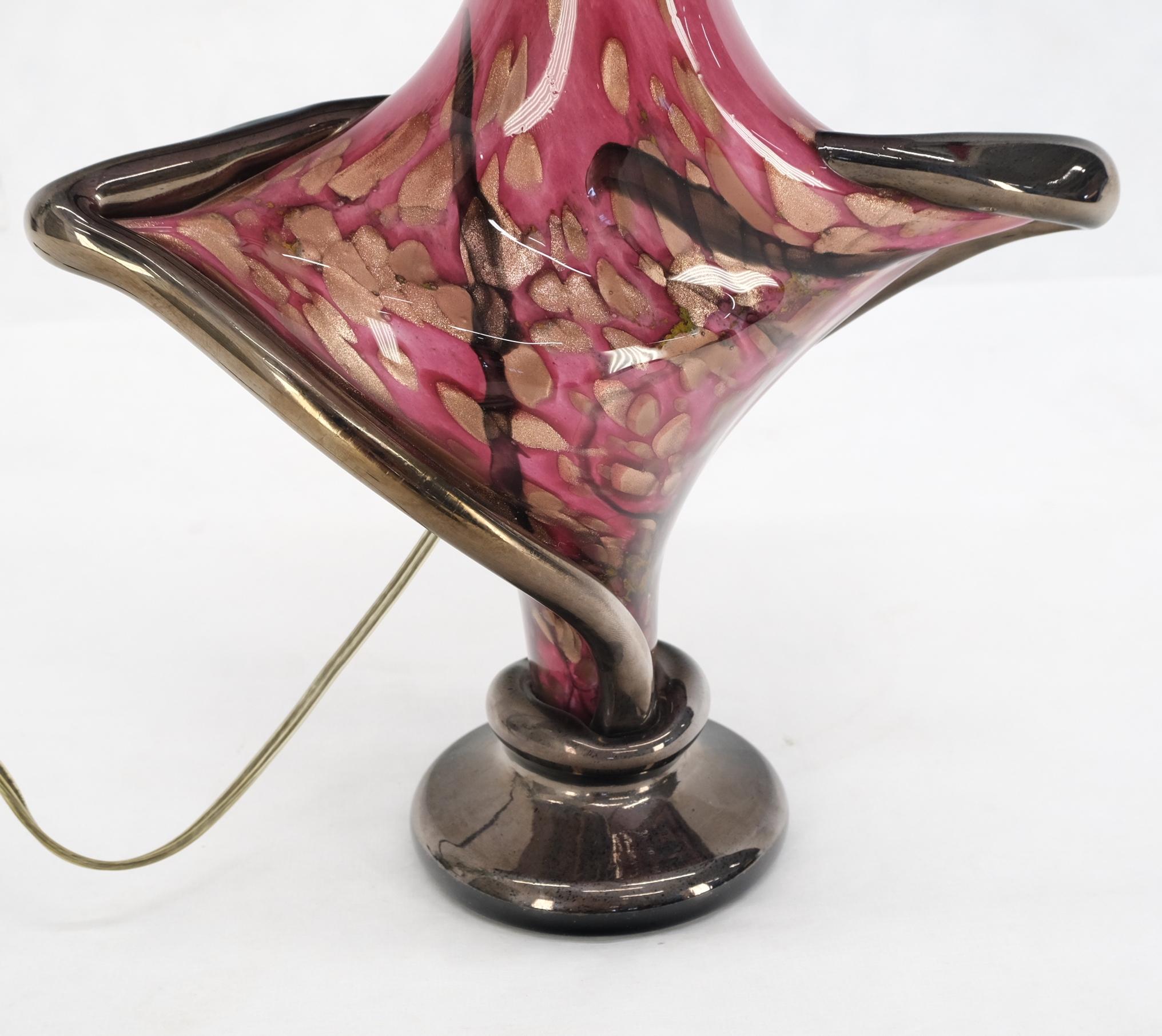 Pink & Gold Murano Art Glass Mushroom Shape Italian Table Lamp Nice For Sale 6