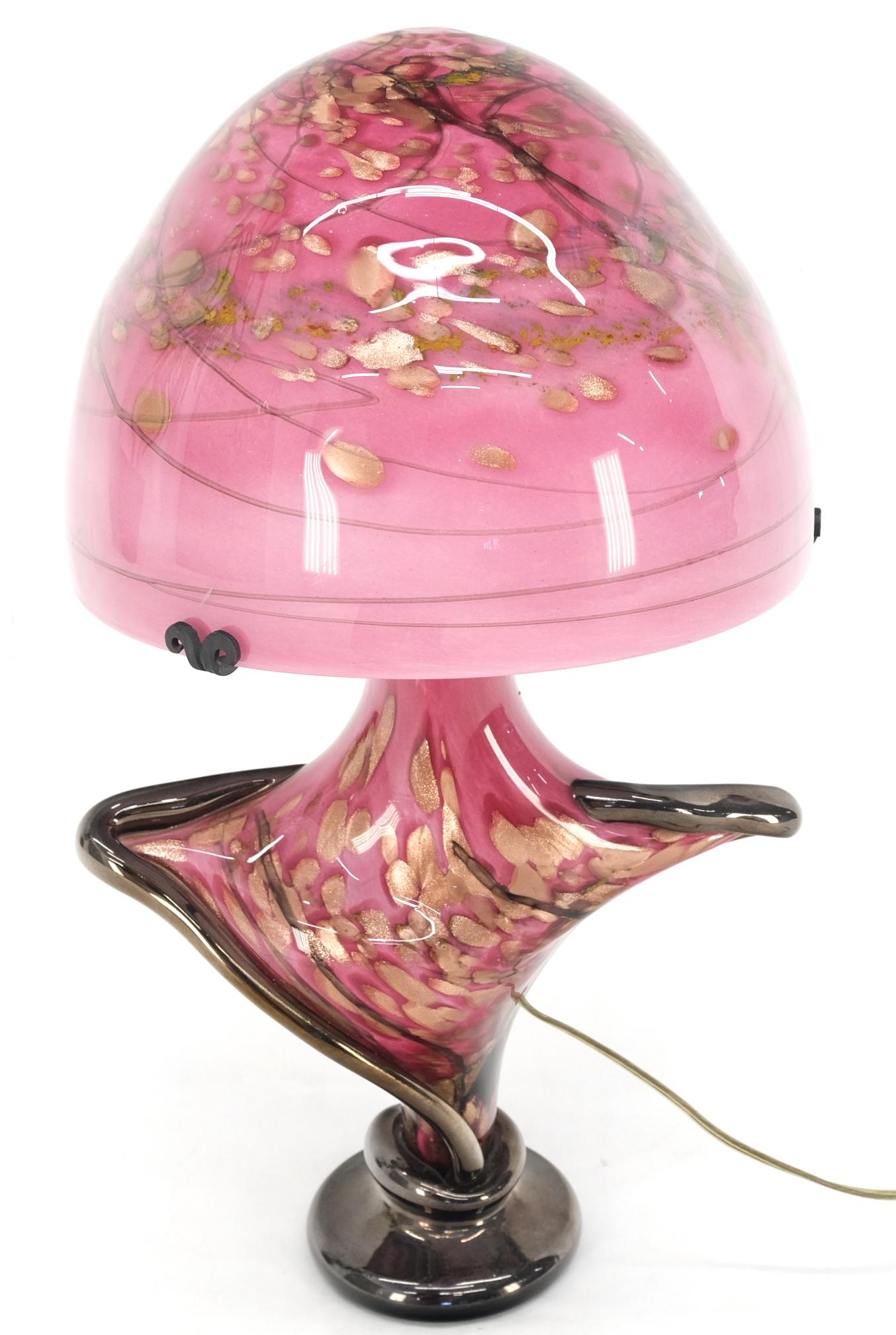 Pink & Gold Murano Art Glass Mushroom Shape Italian Table Lamp Nice For Sale 7