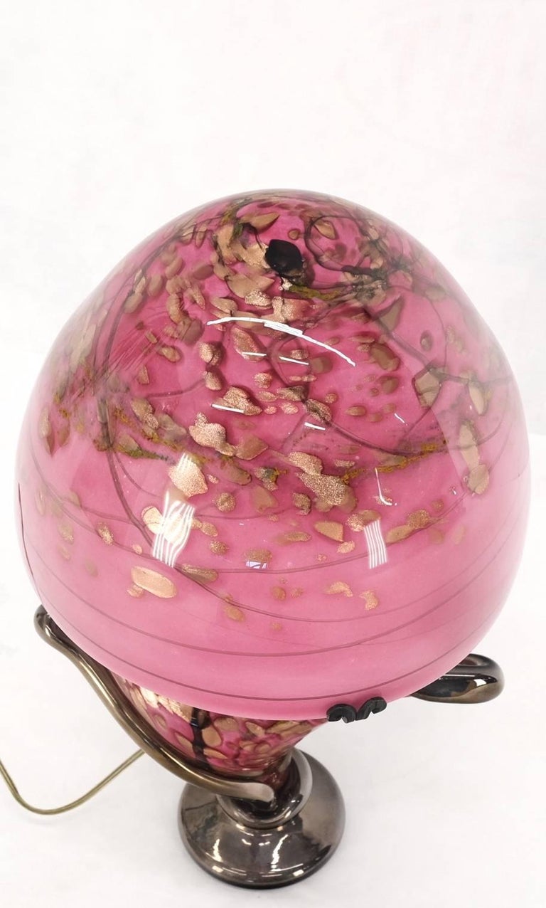 Mid-Century Modern Pink & Gold Murano Art Glass Mushroom Shape Italian Table Lamp Nice For Sale
