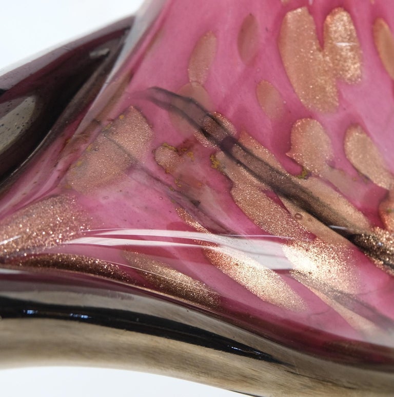 Pink & Gold Murano Art Glass Mushroom Shape Italian Table Lamp Nice For Sale 1