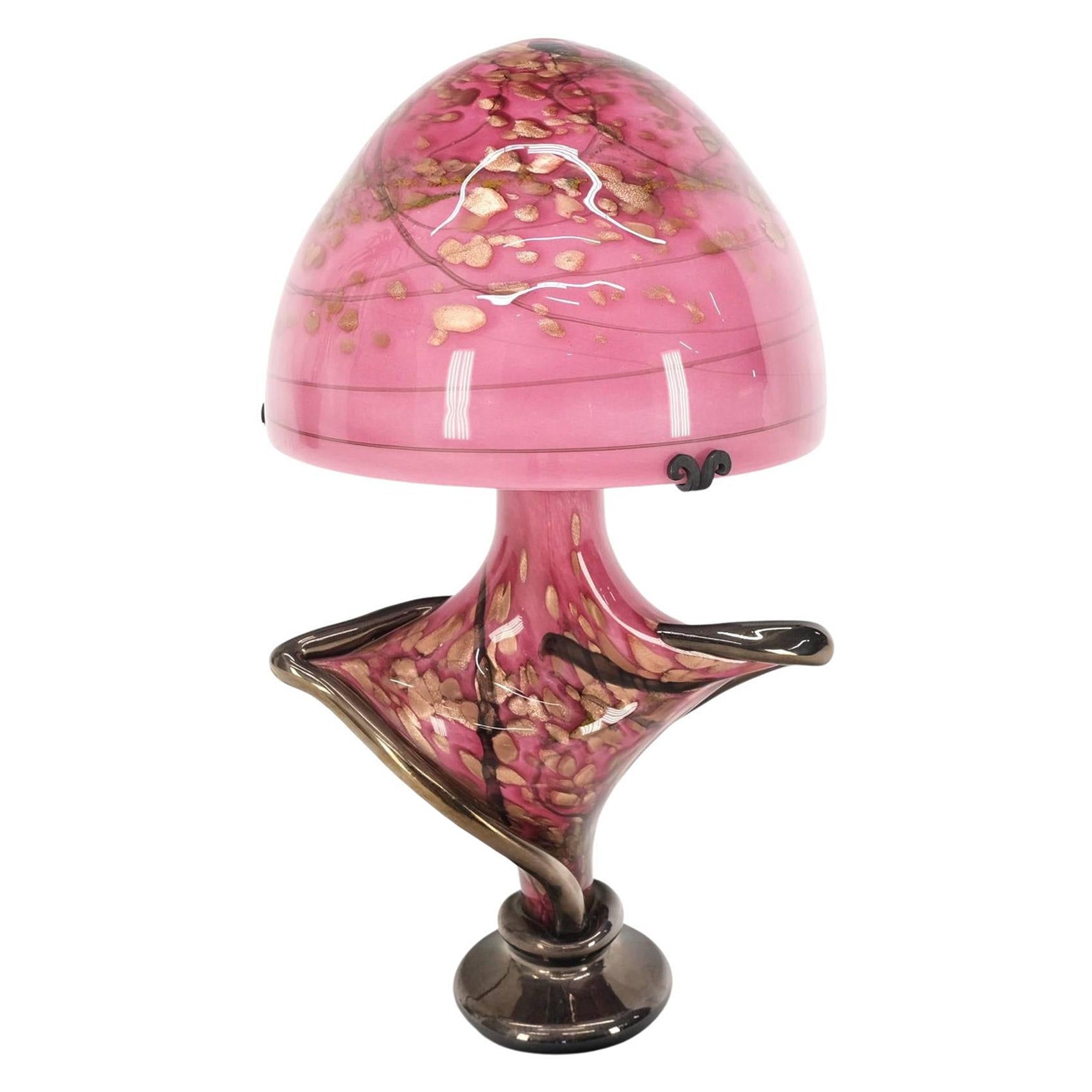 Pink & Gold Murano Art Glass Mushroom Shape Italian Table Lamp Nice