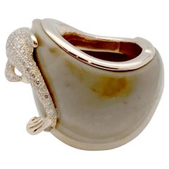 Pink Gold Paolobongia Dolphin Ring Set with Diamonds, Jaspe and Garnet