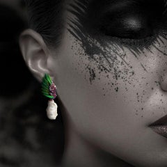 Pink Gold Pearl Pink Tourmalines Scarab Wing Earrings