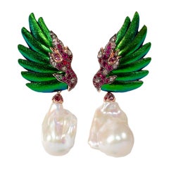 Pink Gold Pearl Pink Tourmalines Scarab Wing Earrings