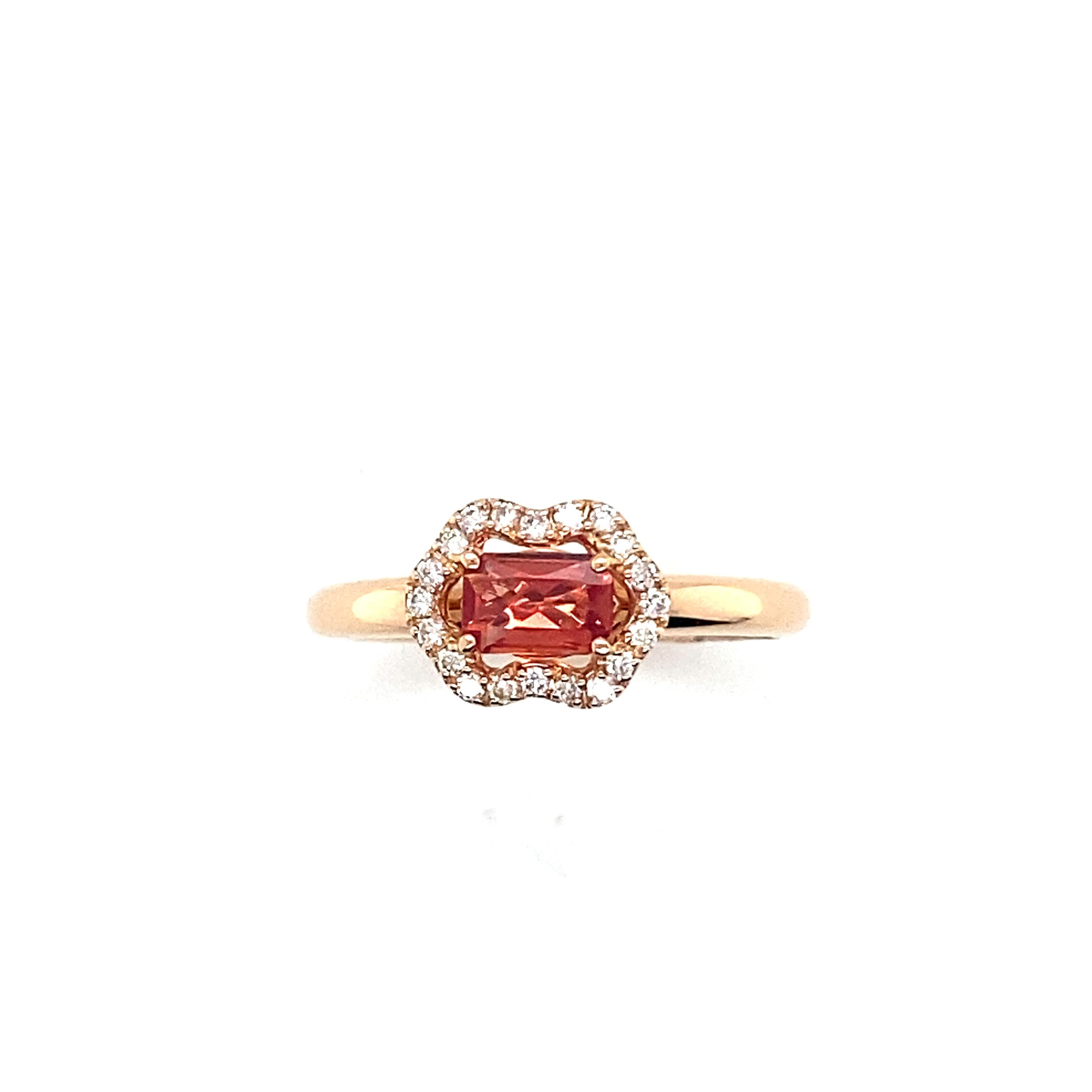 Ring aus rosa Roségold mit orangefarbenem Saphir, umgeben von Diamanten (Moderne) im Angebot