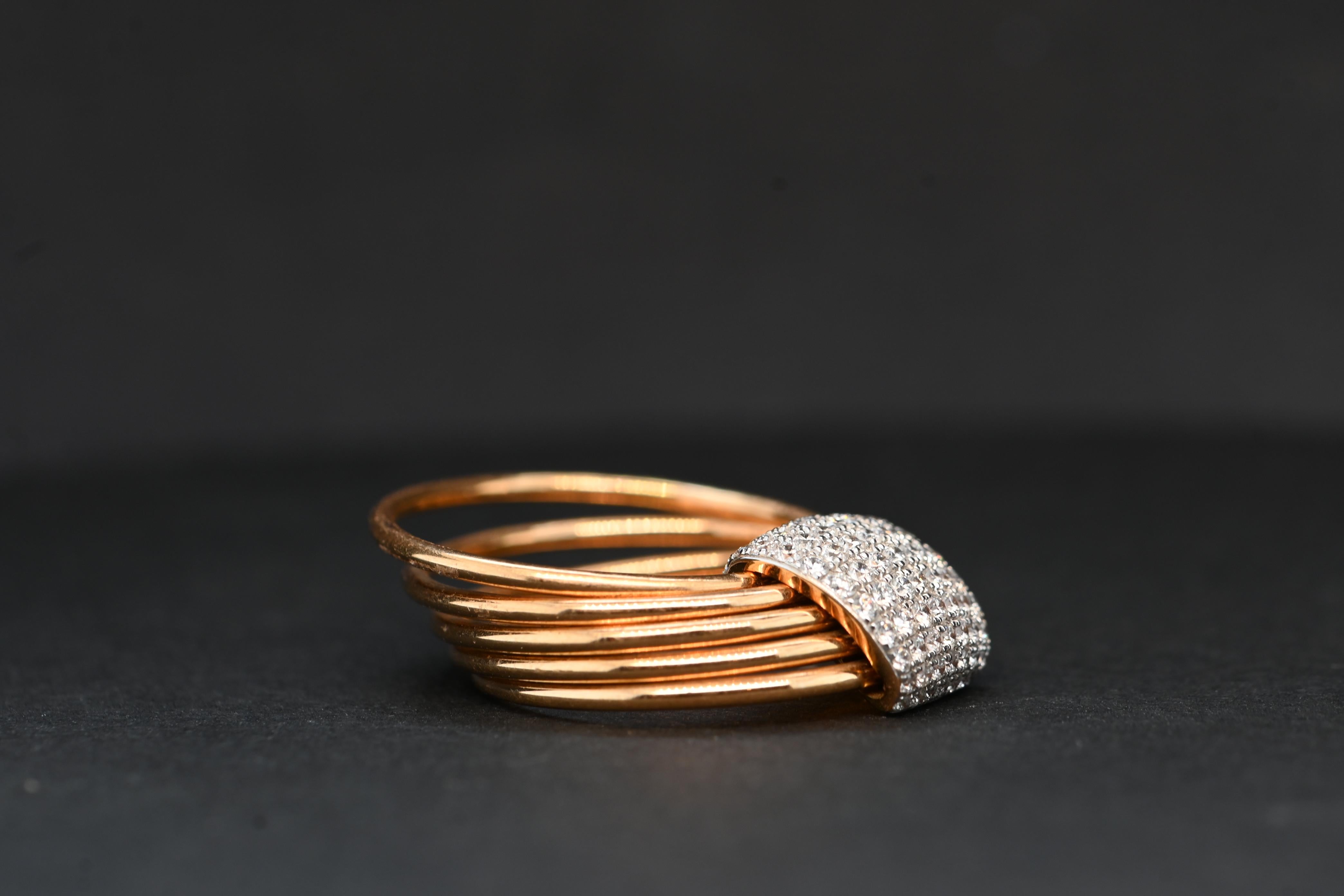 Artisan Pink Gold Ring Adorned With Diamonds 0.550 Carats For Sale